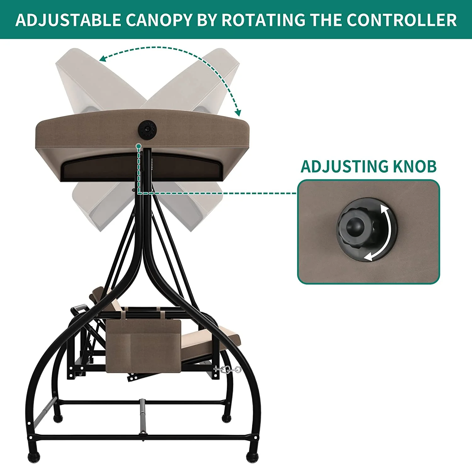 Dextrus Outdoor Patio Swing Chair, 3 Person Porch Swing with Adjustable Canopy, Removable Cushion,Suitable for Garden, Poolside, Balcony,(Beige Grey)