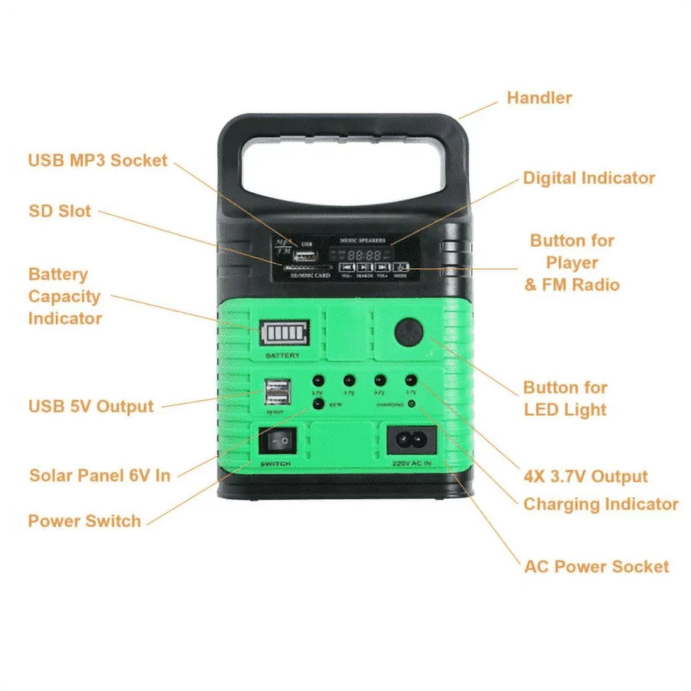 Portable Power Station and Solar Generator with 10W Solar Panel, Flashlights, Camp Lamps with Battery USB Charger Back-up Electric System Home Emergency Power Outdoor