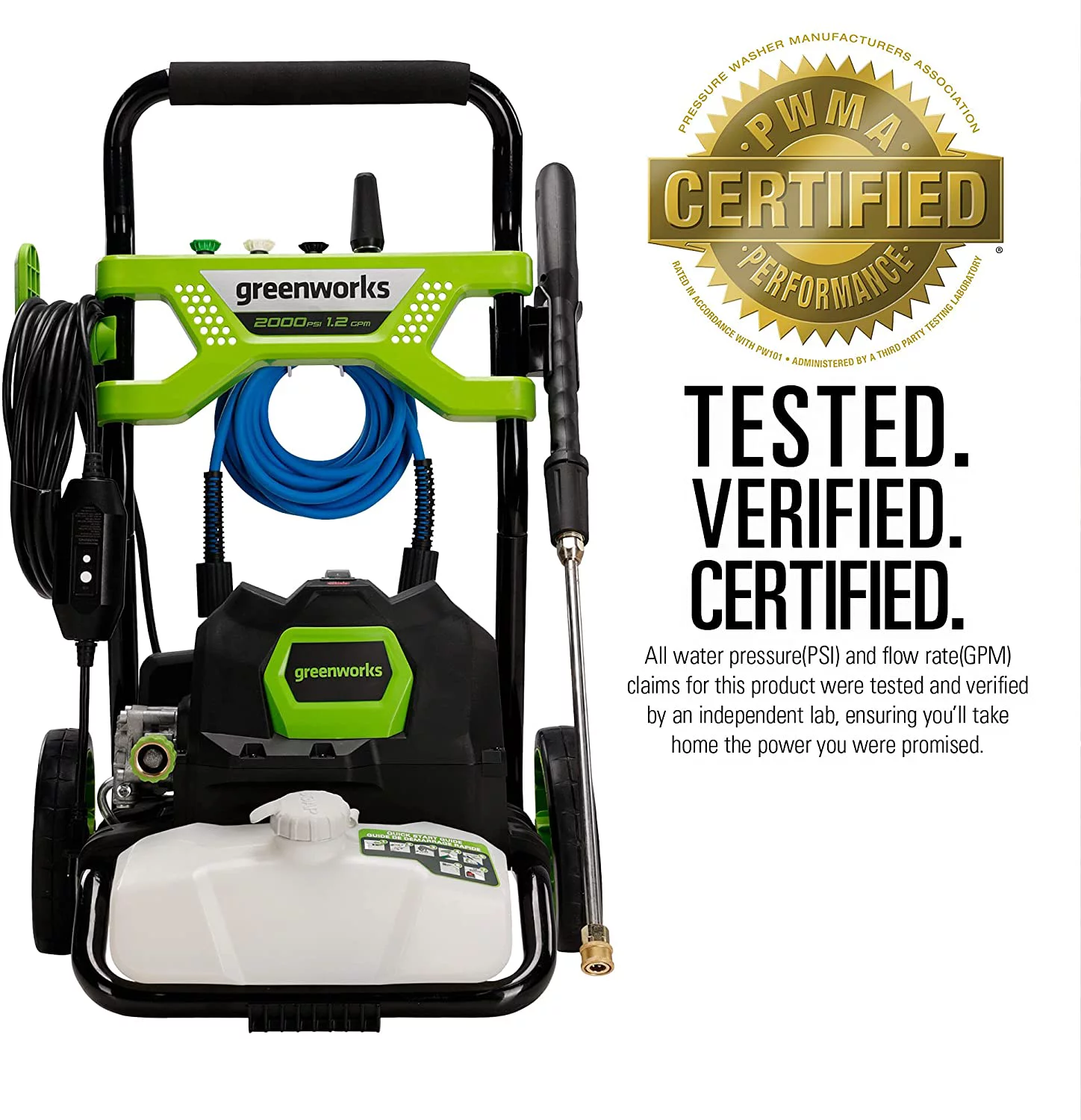 Greenworks Premium 2000 PSI 1.2 GPM Electric Pressure Washer, 5118202VT