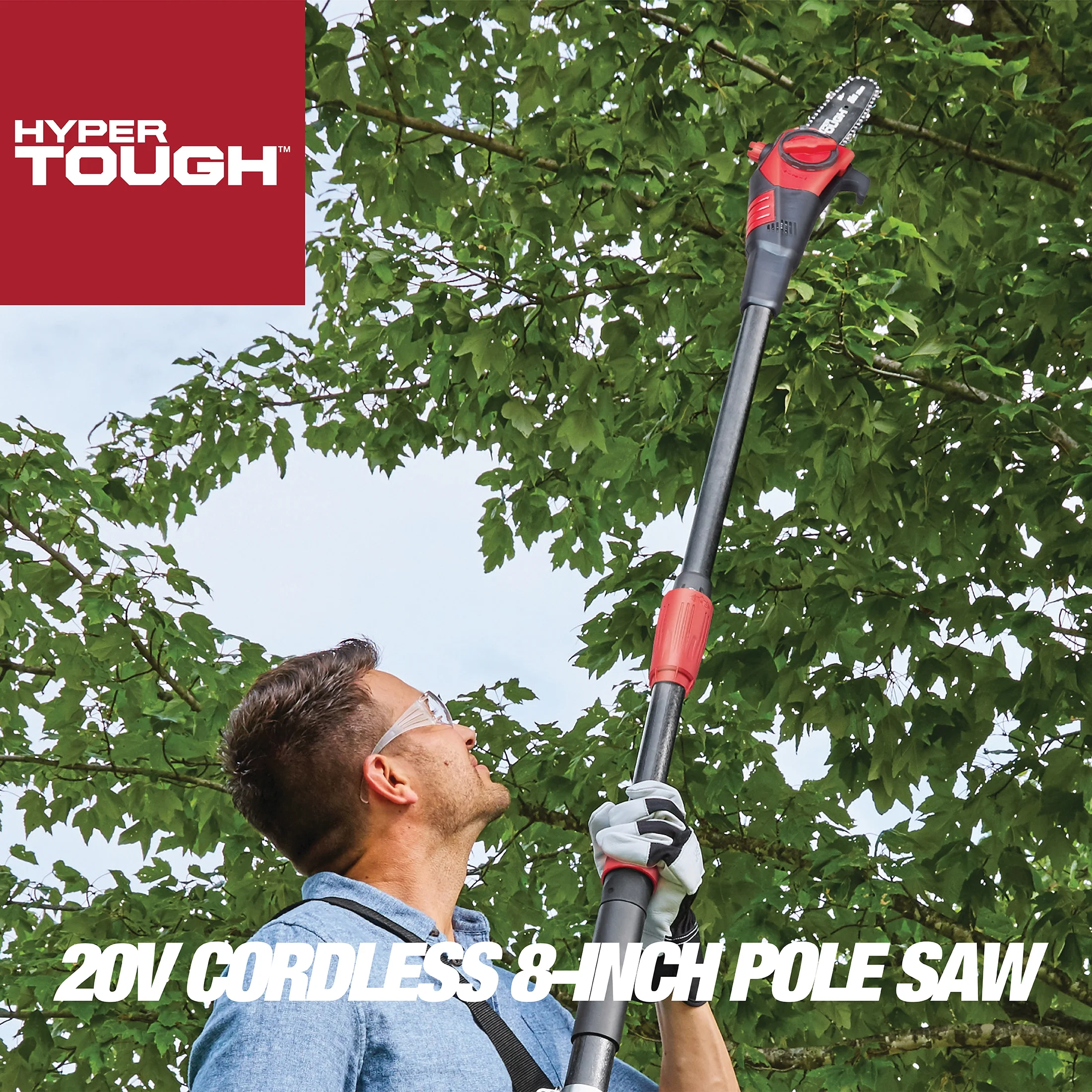 Hyper Tough 20V Max 2.0Ah Battery Powered Cordless 8″ Pole Saw, HT21-401-003-08