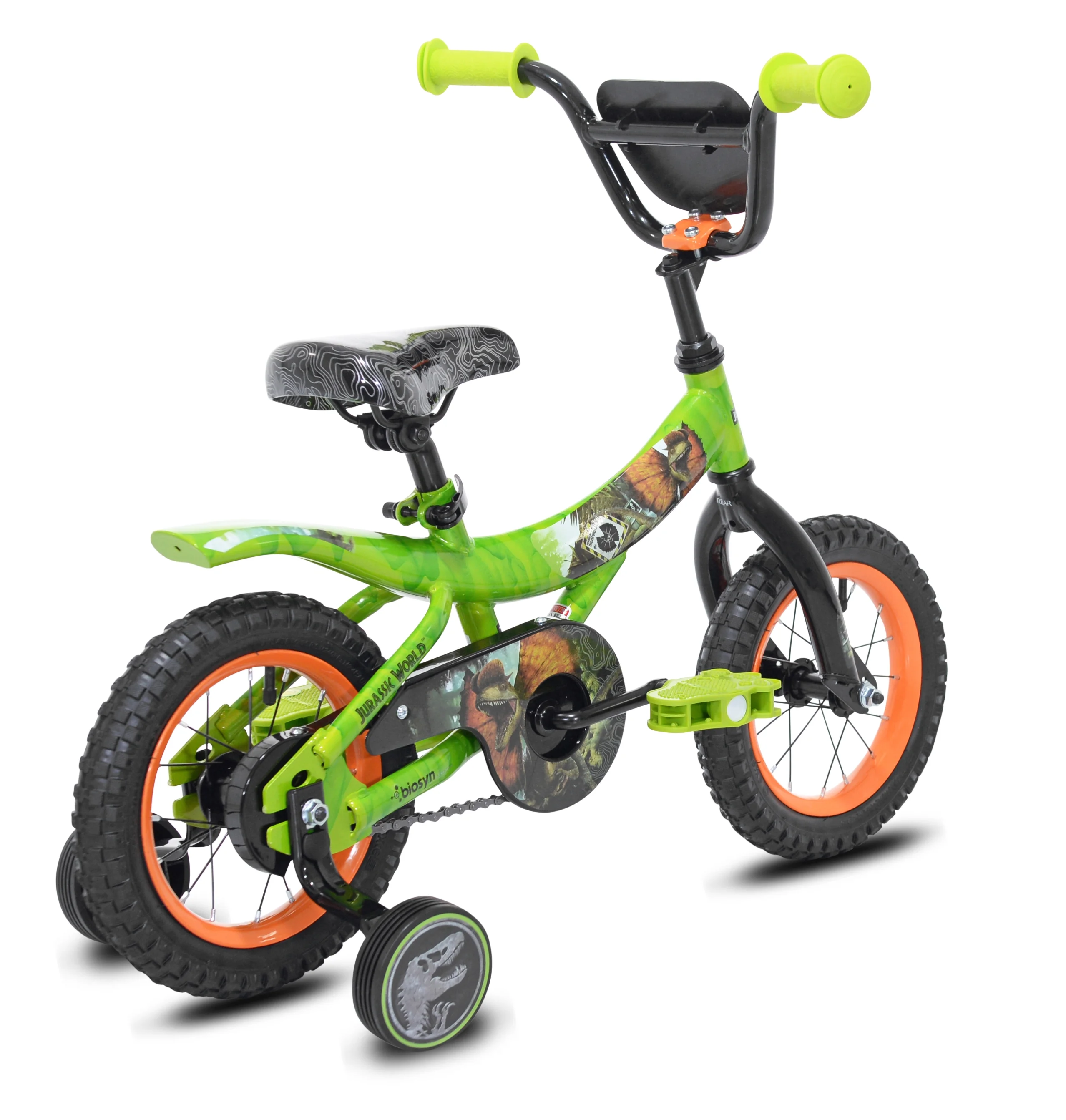 Jurassic World 12-inch Raptor Boy’s Bicycle with Training Wheel, Green and Orange