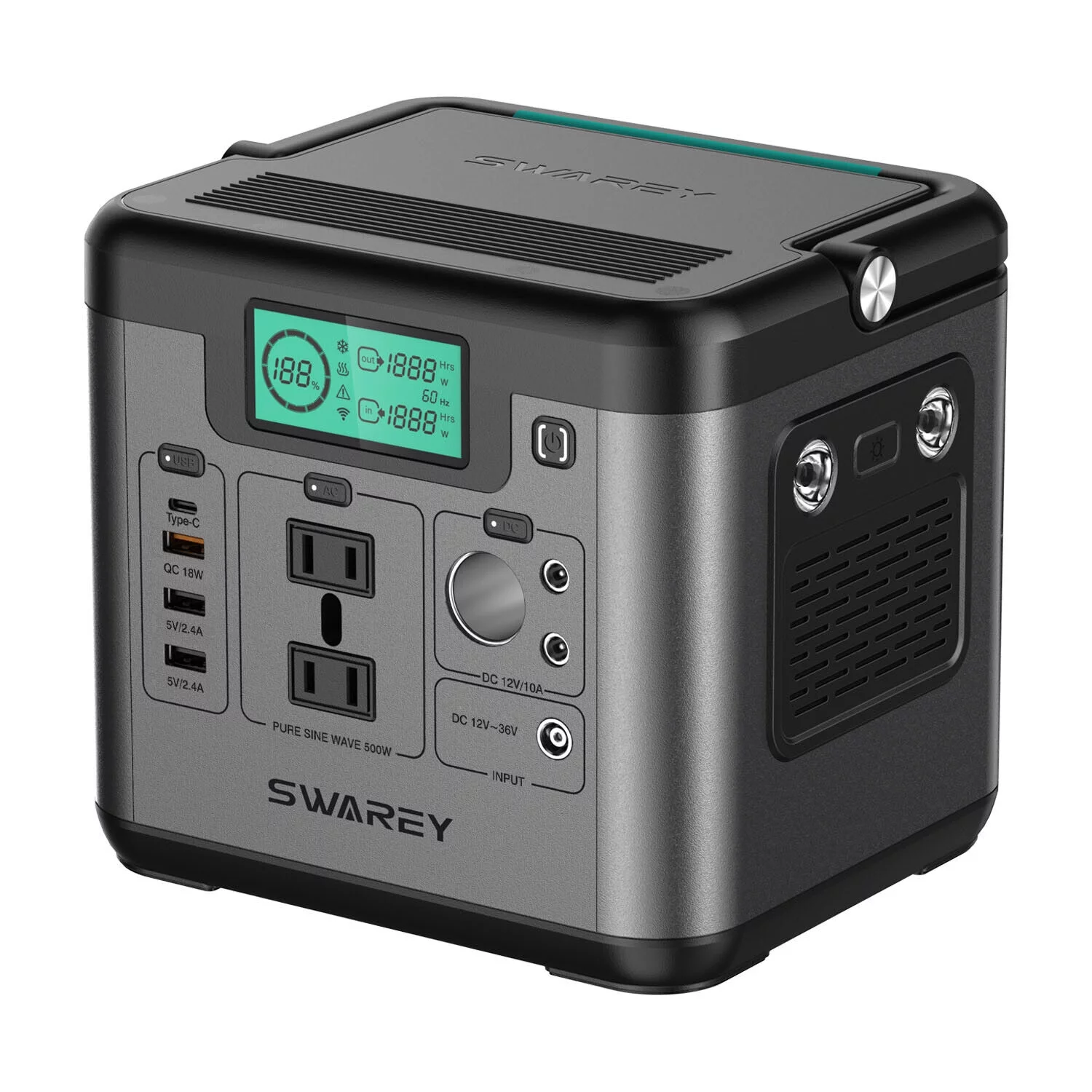 SWAREY Solar Power Station Generator 518Wh Power Supply (1000W Peak)AC/DC/USB3.C/Type-C