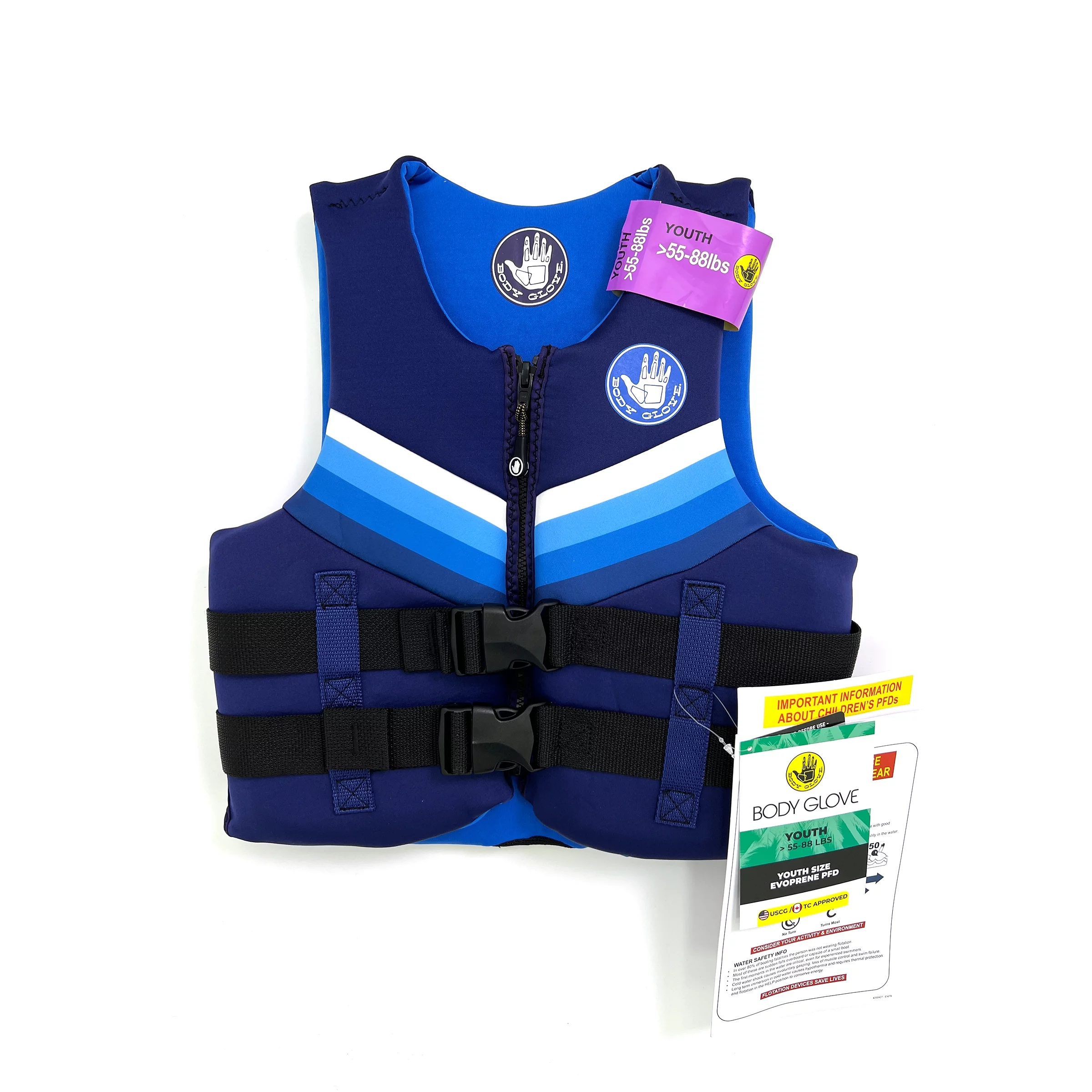 Body Glove Youth Boy Evoprene PFD, Life Jacket and Vest Teen Male 55-88 lbs., Blue