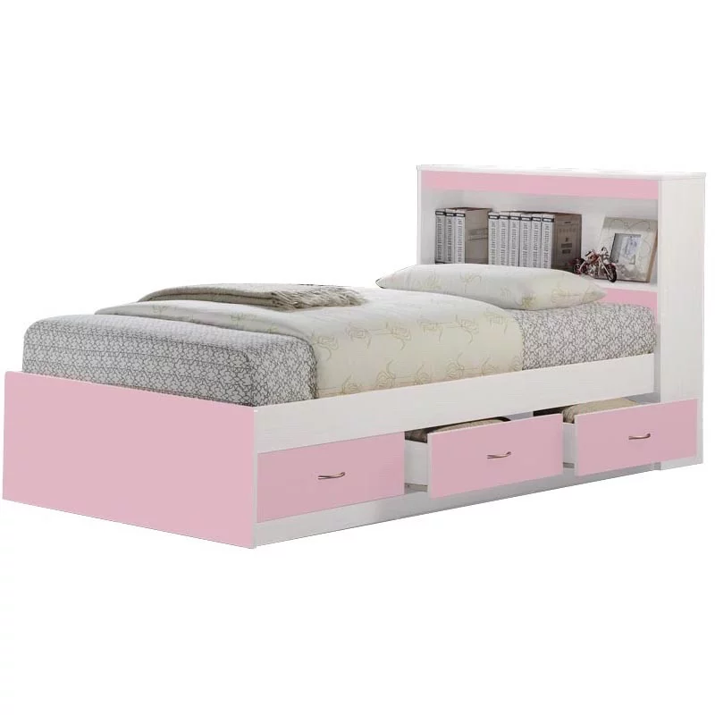 Hodedah Twin-Size Captain Bed with 3-Drawers and Headboard in White