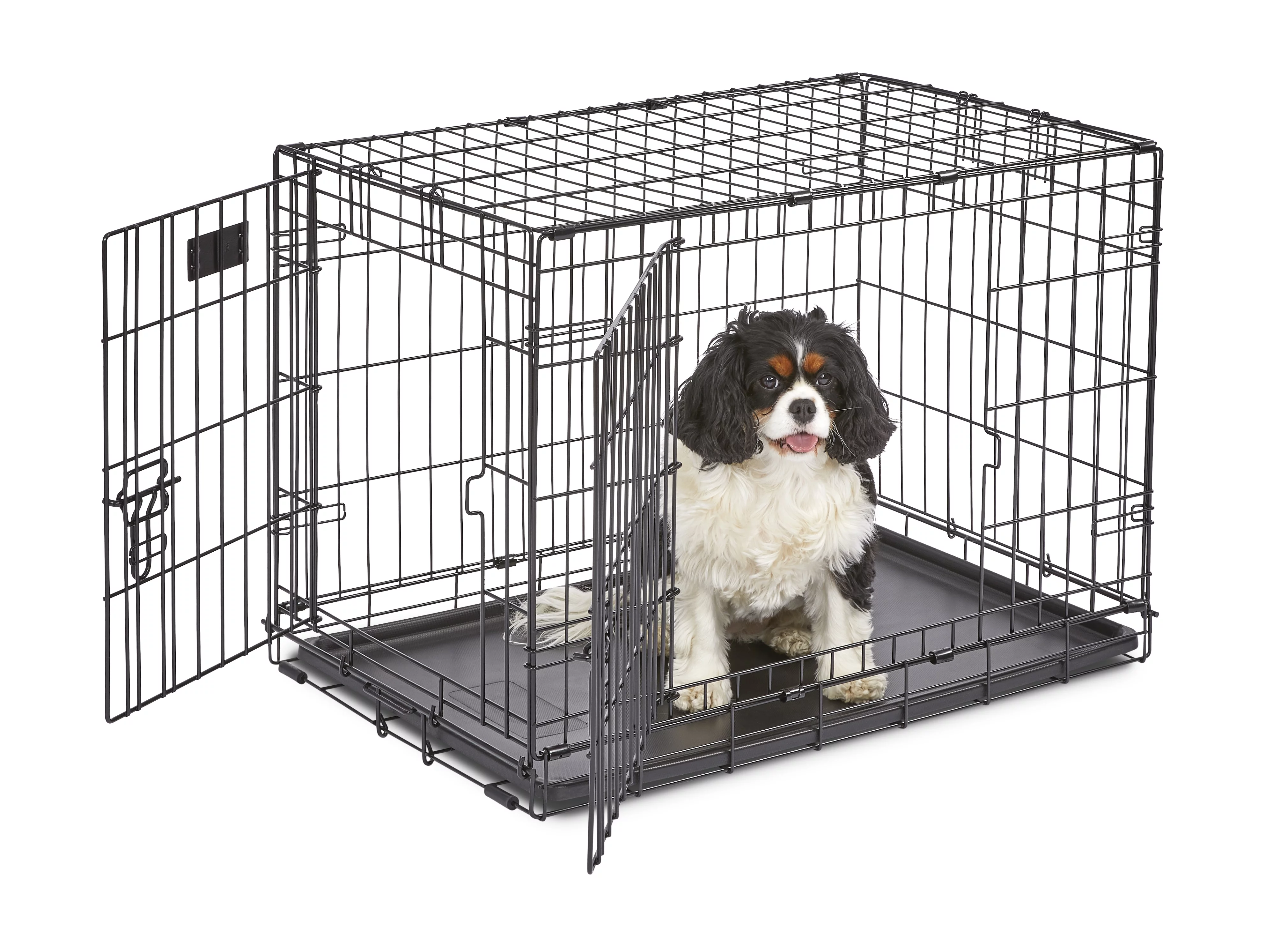 Medium Dog Crate | MidWest iCrate 30″ Double Door Folding Metal Dog Crate | Divider Panel, Floor Protecting Feet & Dog Pan | 30L x 19W x 21H Inches, Medium Dog Breed