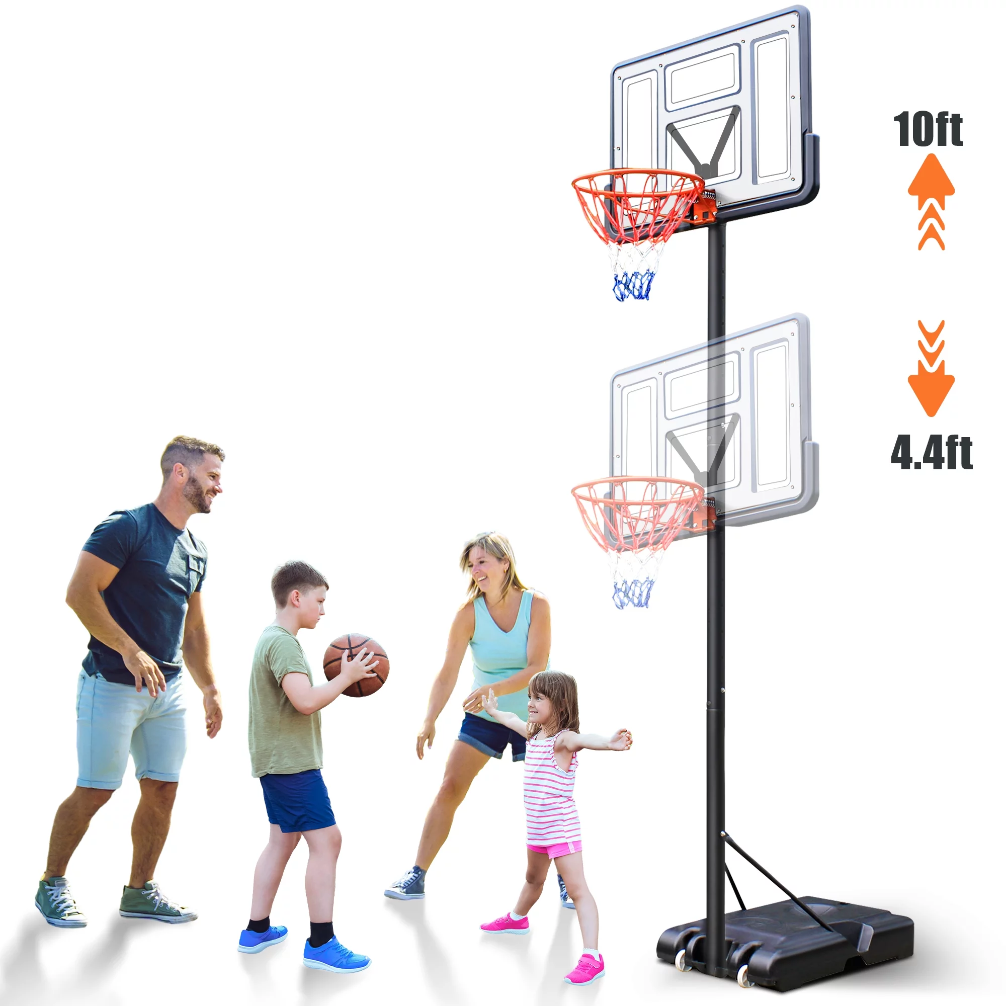 iFanze 44″ Basketball Hoop, 4.4-10ft Height Adjustable Portable Basketball Goal System with Shatterproof PVC Backboard and 18″ Rim, Kids Adults Basketball Court Indoor Outdoor