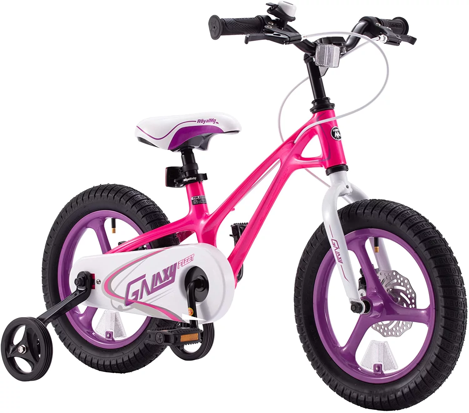 Royalbaby Galaxy Kids Bike 16 In. Magnesium Children’s Bicycle with Disc Brake Training Wheel for Boys and Girls Ages 3-8, Fuchsia