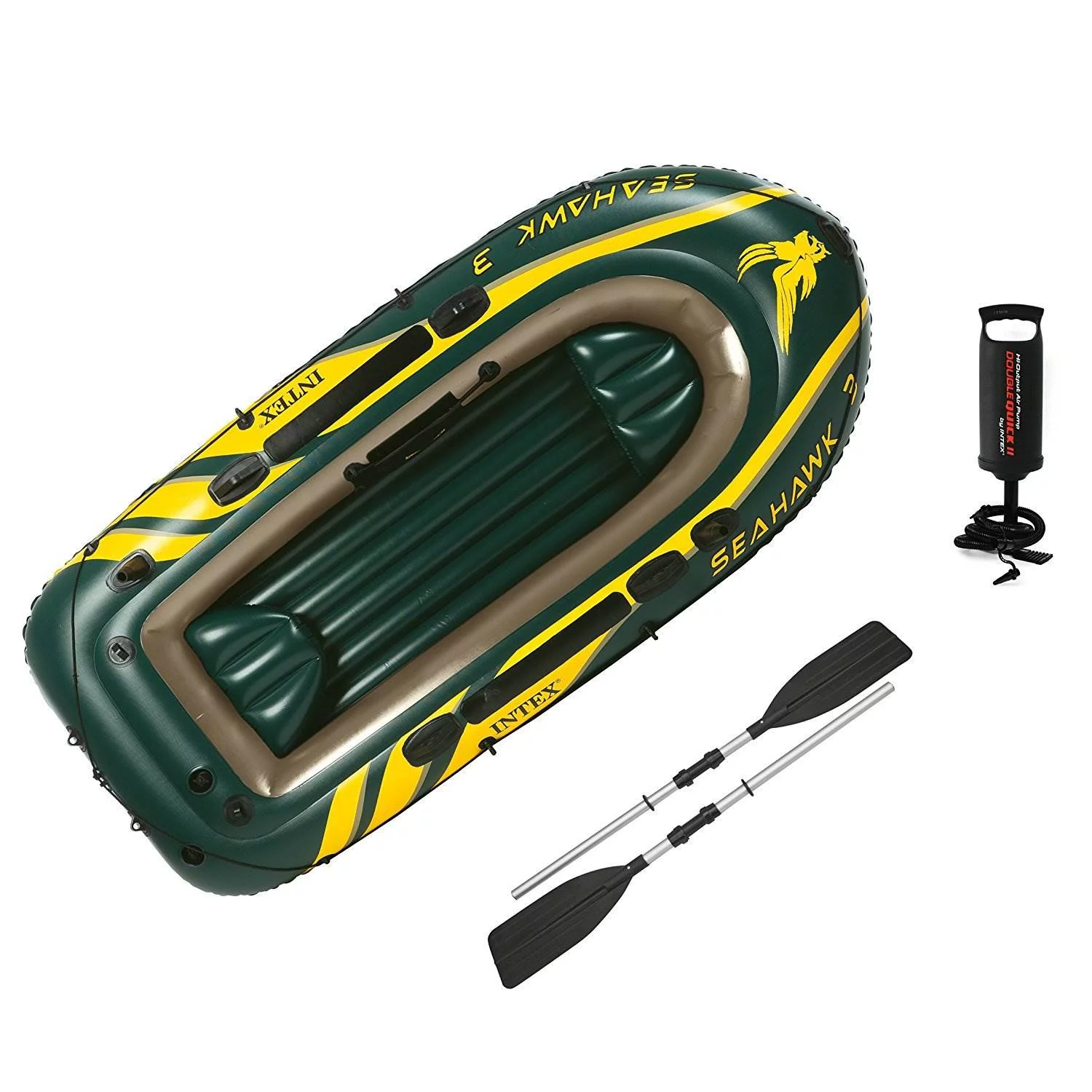 Intex Seahawk 3 Person Inflatable Boat Set with Aluminum Oars & Pump (2 Pack)