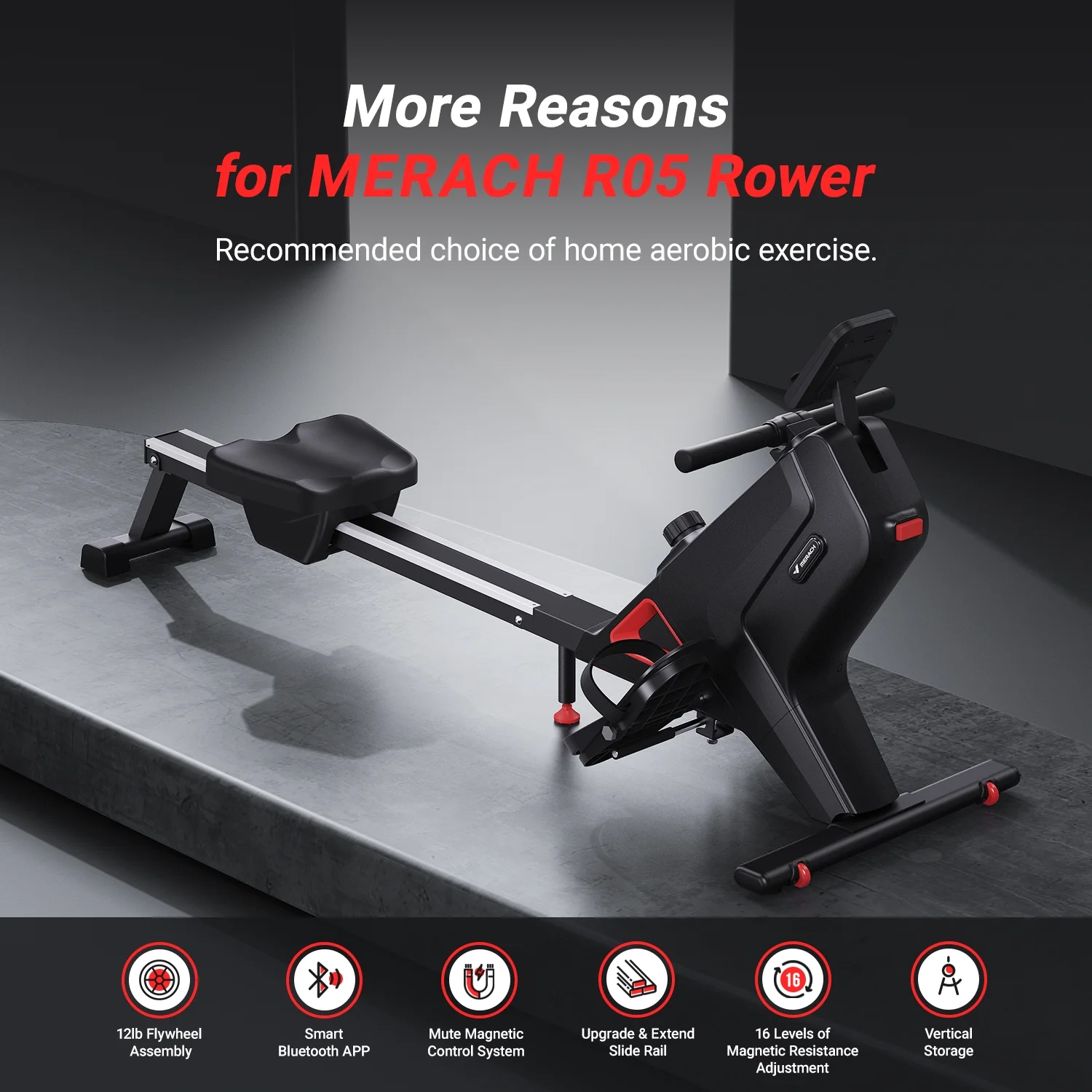 MERACH Magnetic Rowing Machine 16 Levels Resistance Quiet Rower with Bluetooth for Home Use