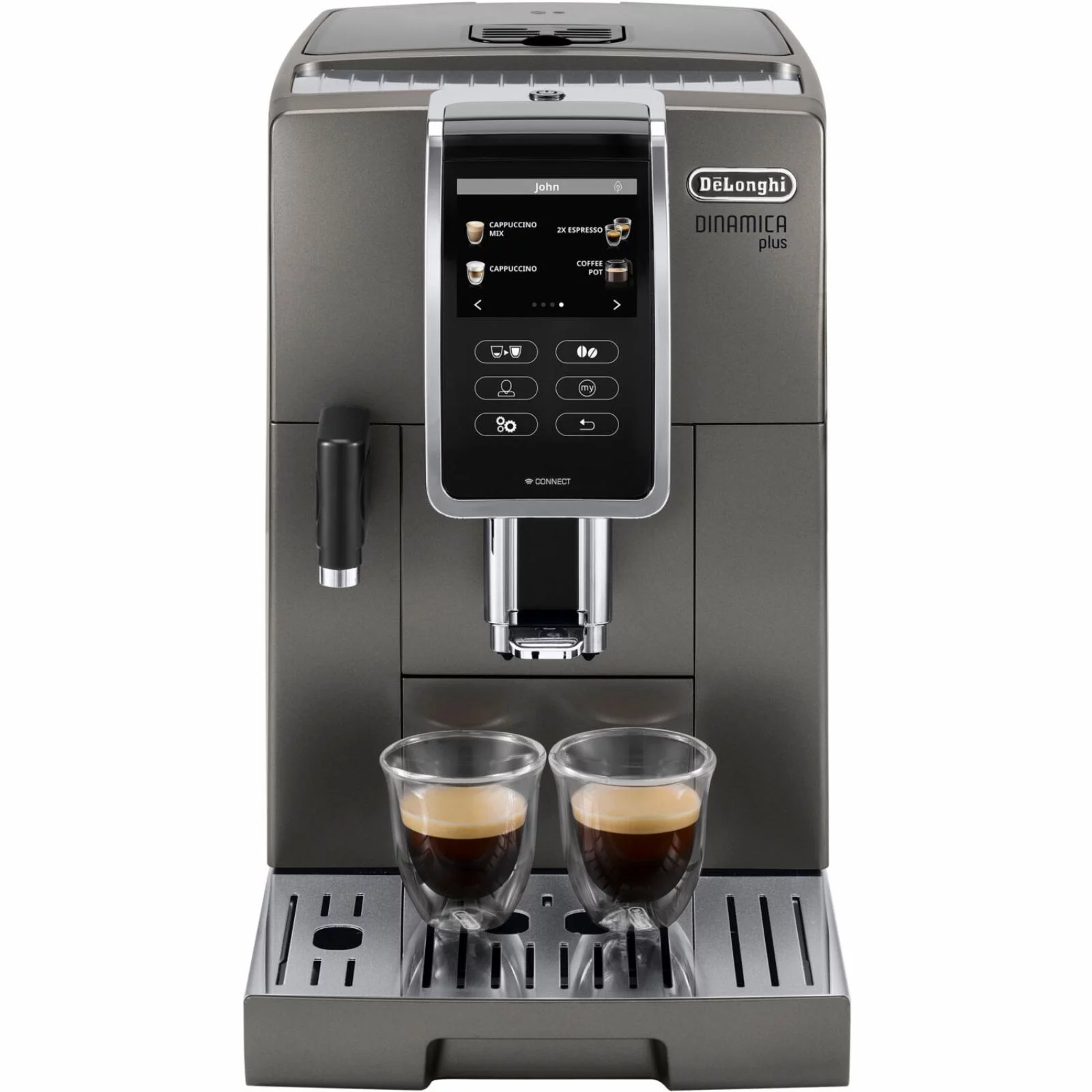 De’Longhi Dinamica Plus, Smart Coffee and Espresso Machine with Coffee Link Connectivity App and Automatic Milk Frother, Titanium