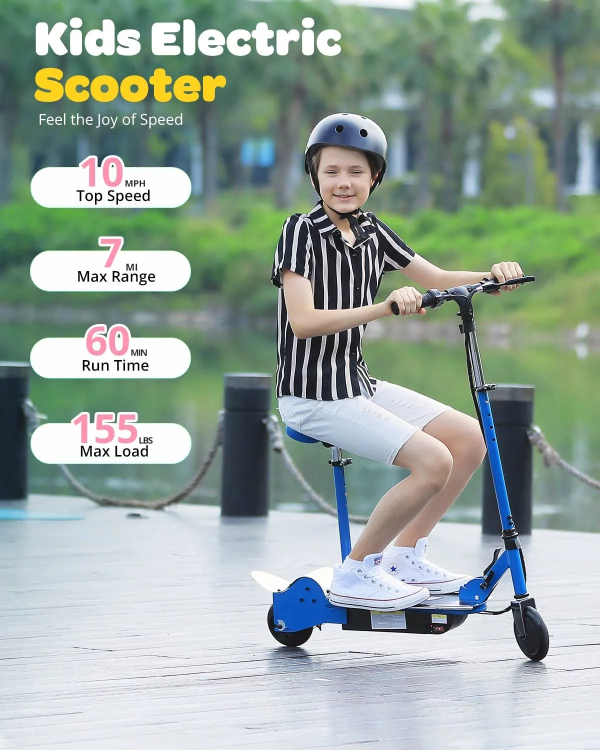 Maxtra Scooters E120 Folding Electric Scooter with Removable Seat for Kid’s Ages 6-12, up to 10 MPH, 155 Lbs. Max Load