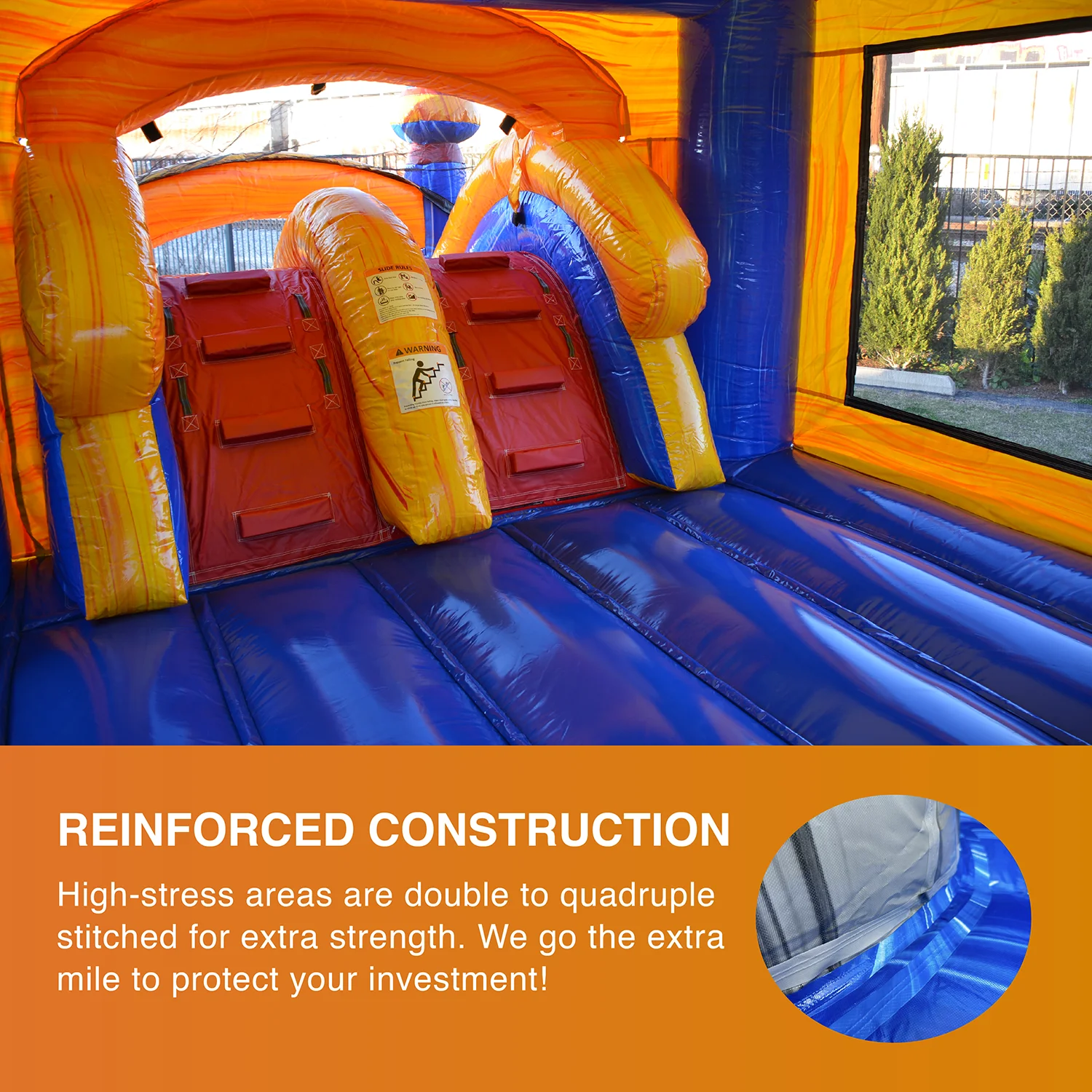 JumpOrange Commercial Grade Inflatable Jumpy Bounce with Two Slides, for Adults and Kids, Wet Dry Use, Includes Heavy Duty Blower, Stakes and Storage, Blowup Playset