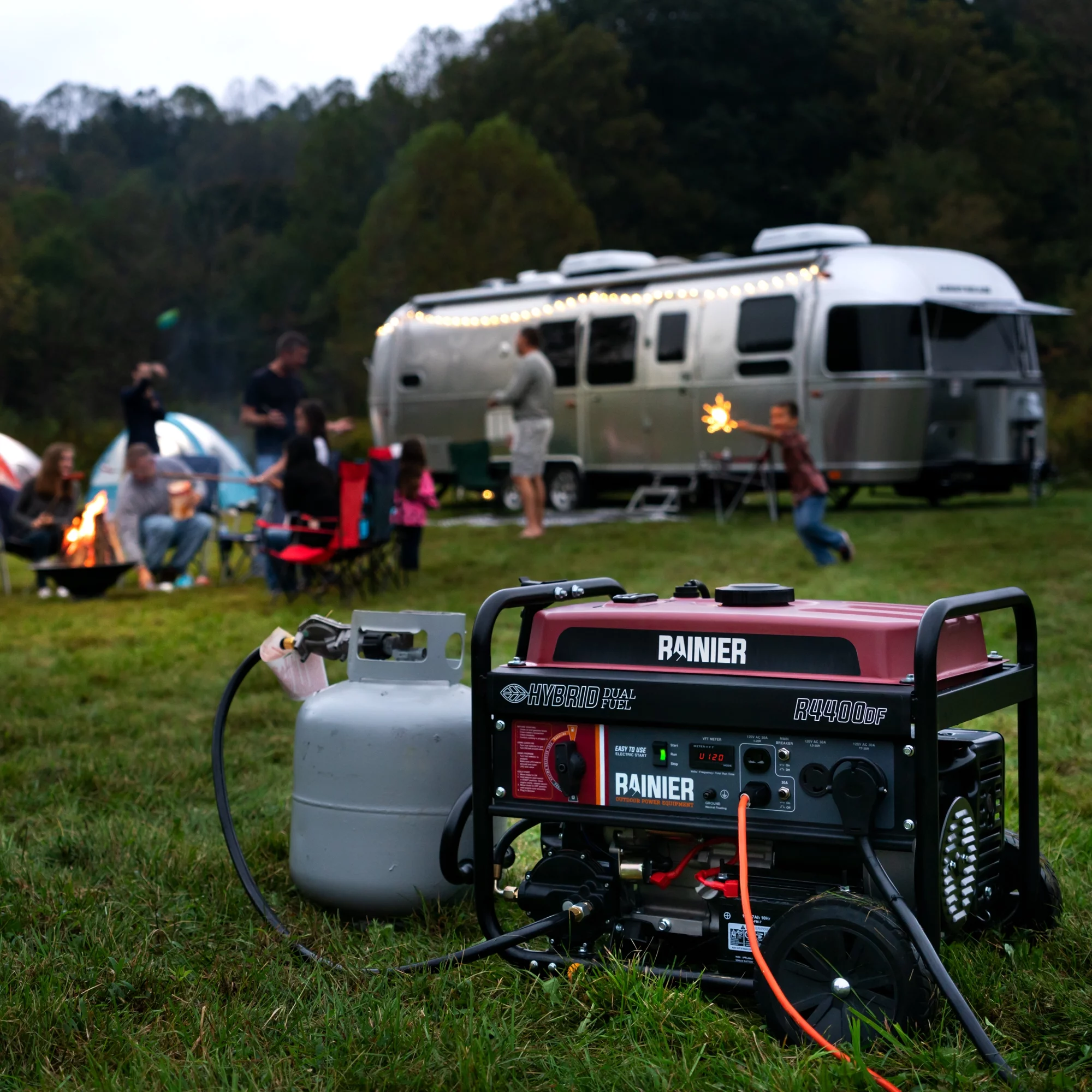 Rainier 4400 Peak Watt Dual Fuel Portable Generator, Gas or Propane with Electric Start and RV Ready Outlet