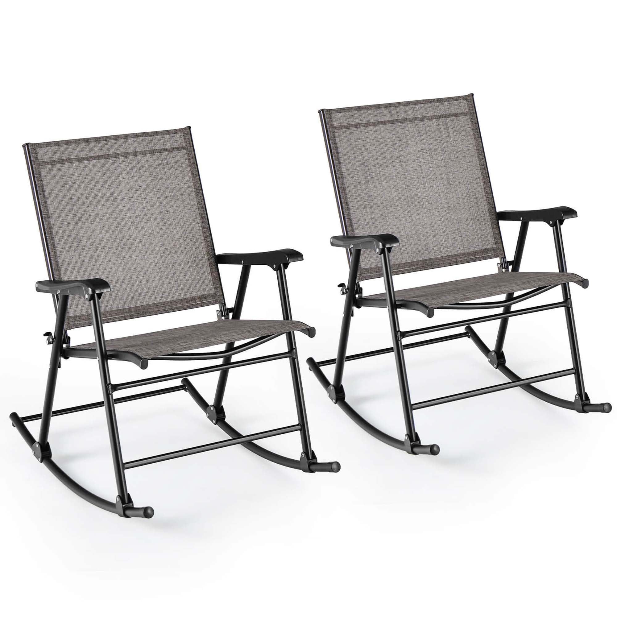 Costway 2pcs Patio Folding Rocking Chair Heavy-Duty Metal Frame Rockers Outdoor