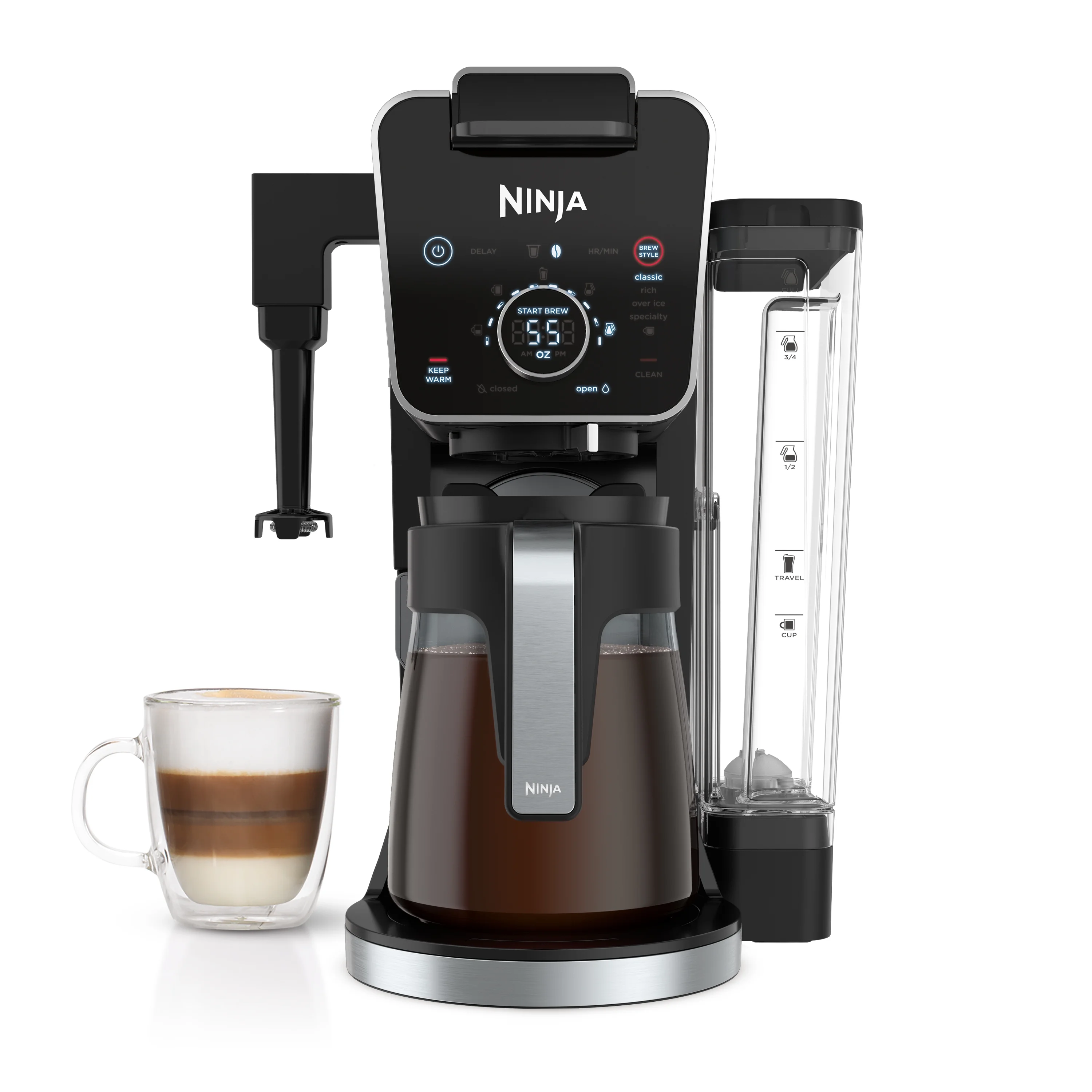 Ninja DualBrew Specialty Drop Coffee Maker, Single-Serve, K-Cup Pod Compatible, 12-Cup, Glass Carafe