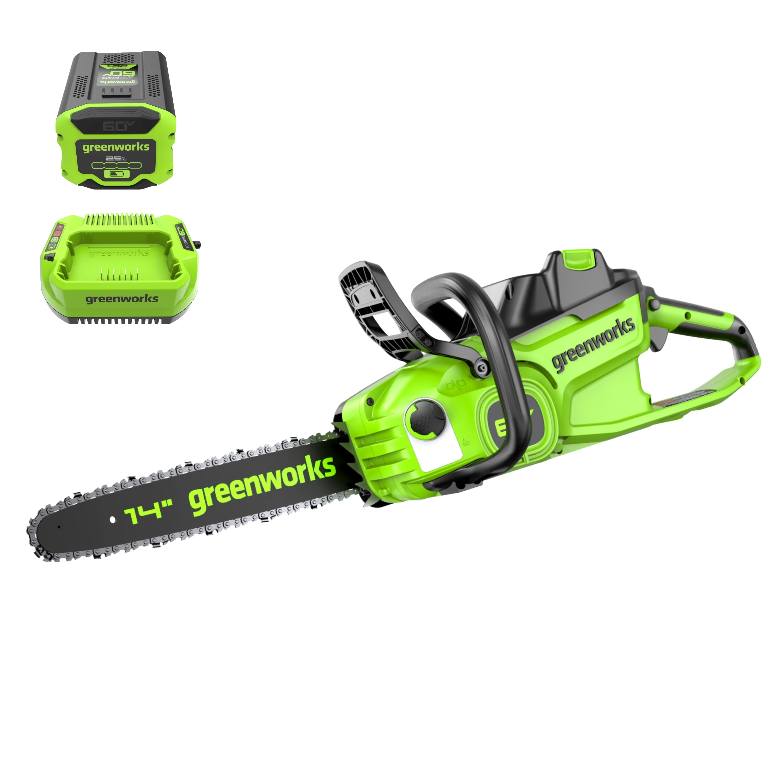 Greenworks 60V 14?? 1.2kW Chainsaw with 2.5 Ah Battery & 3 Amp Charger 2028702