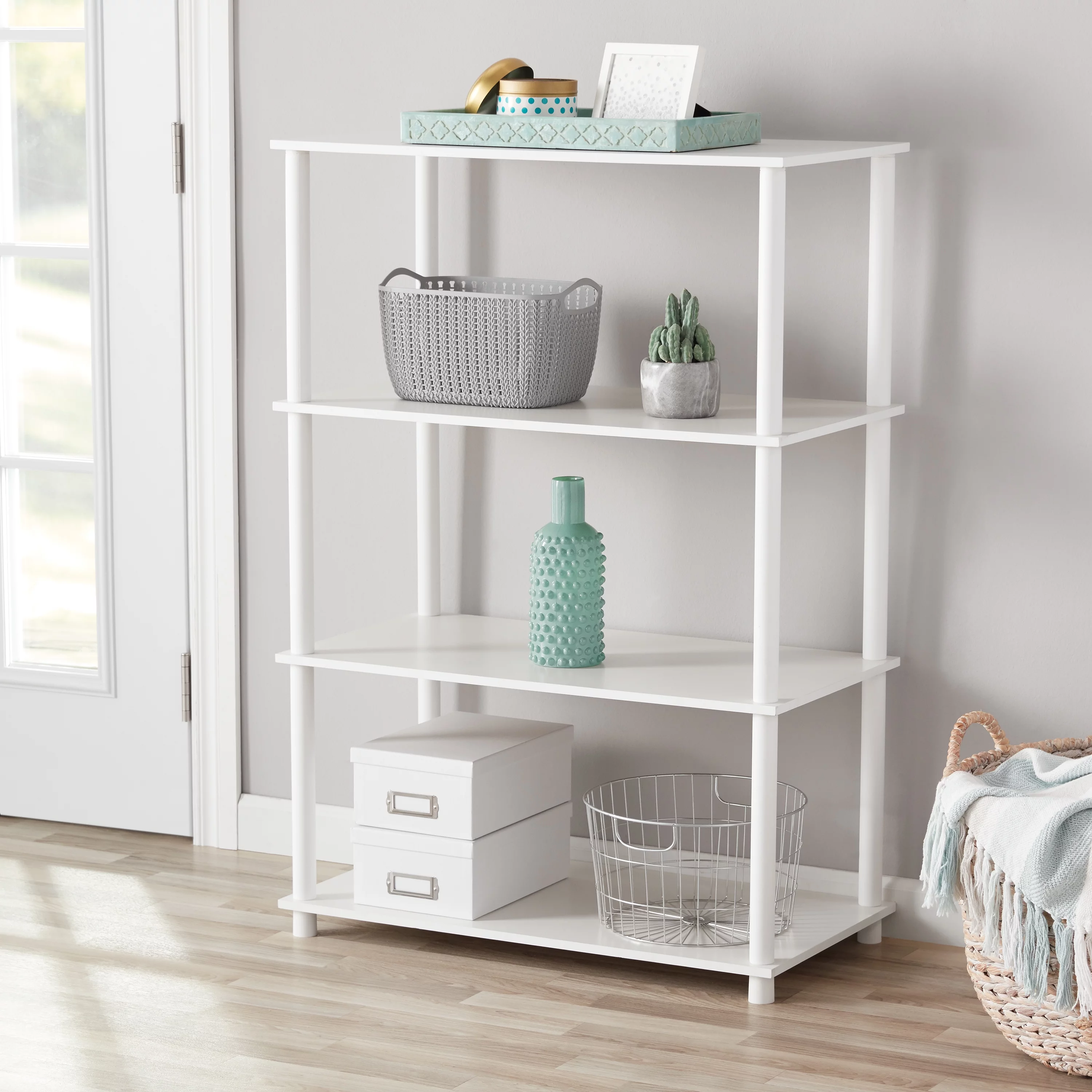 Mainstays No Tools 4-Shelf Storage Bookcase, White