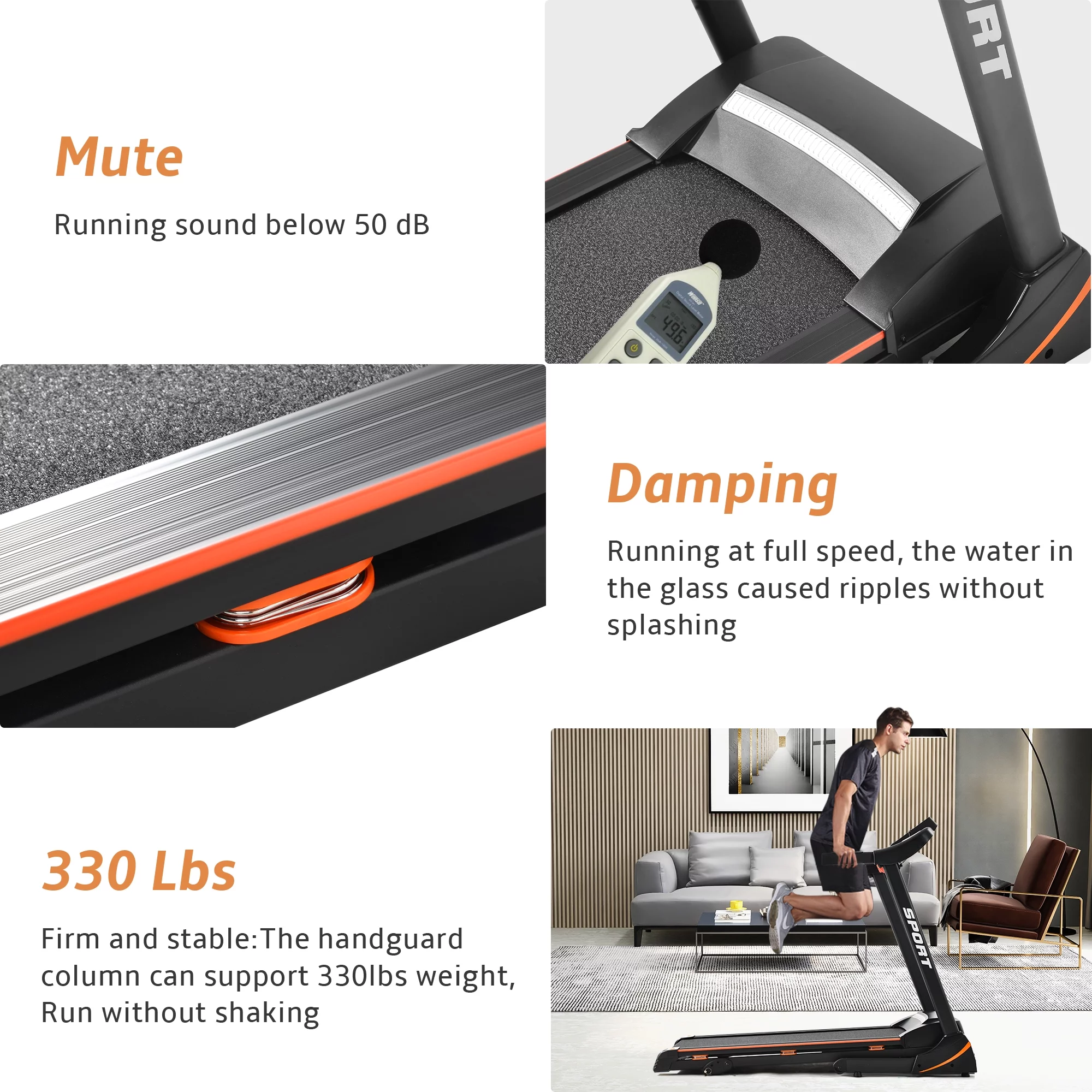 JT 3.5HP Folding Electric Treadmill With Incline Medium Running Machine ,330lb Folding Treadmill Electric Motorized Power 14.8KM/H ,Grade III adjustable