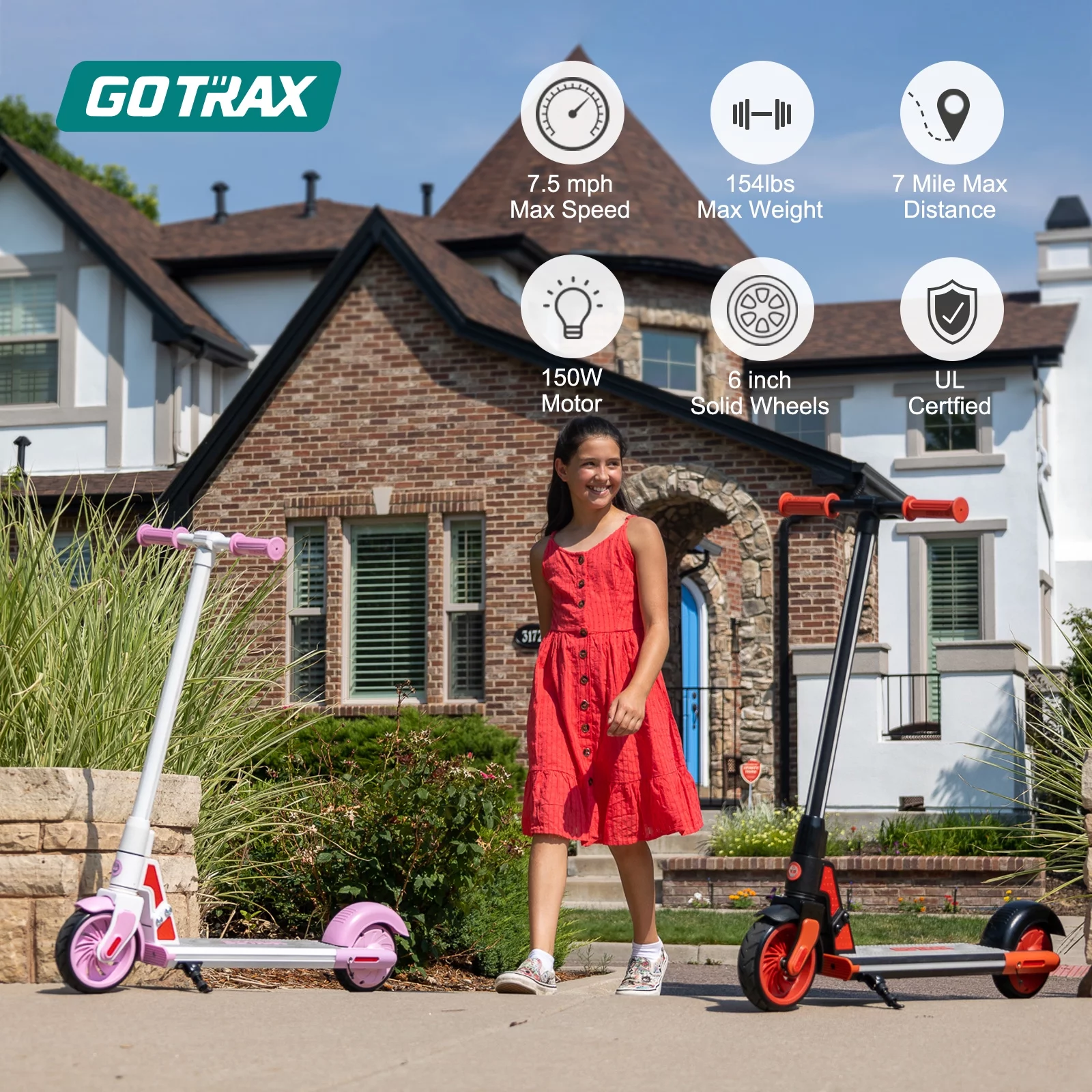 Gotrax GKS Plus Electric Scooter for Kids 6-12, 150 W Motor 6″ Wheels Led Light Kids Electric Scooter, Blue