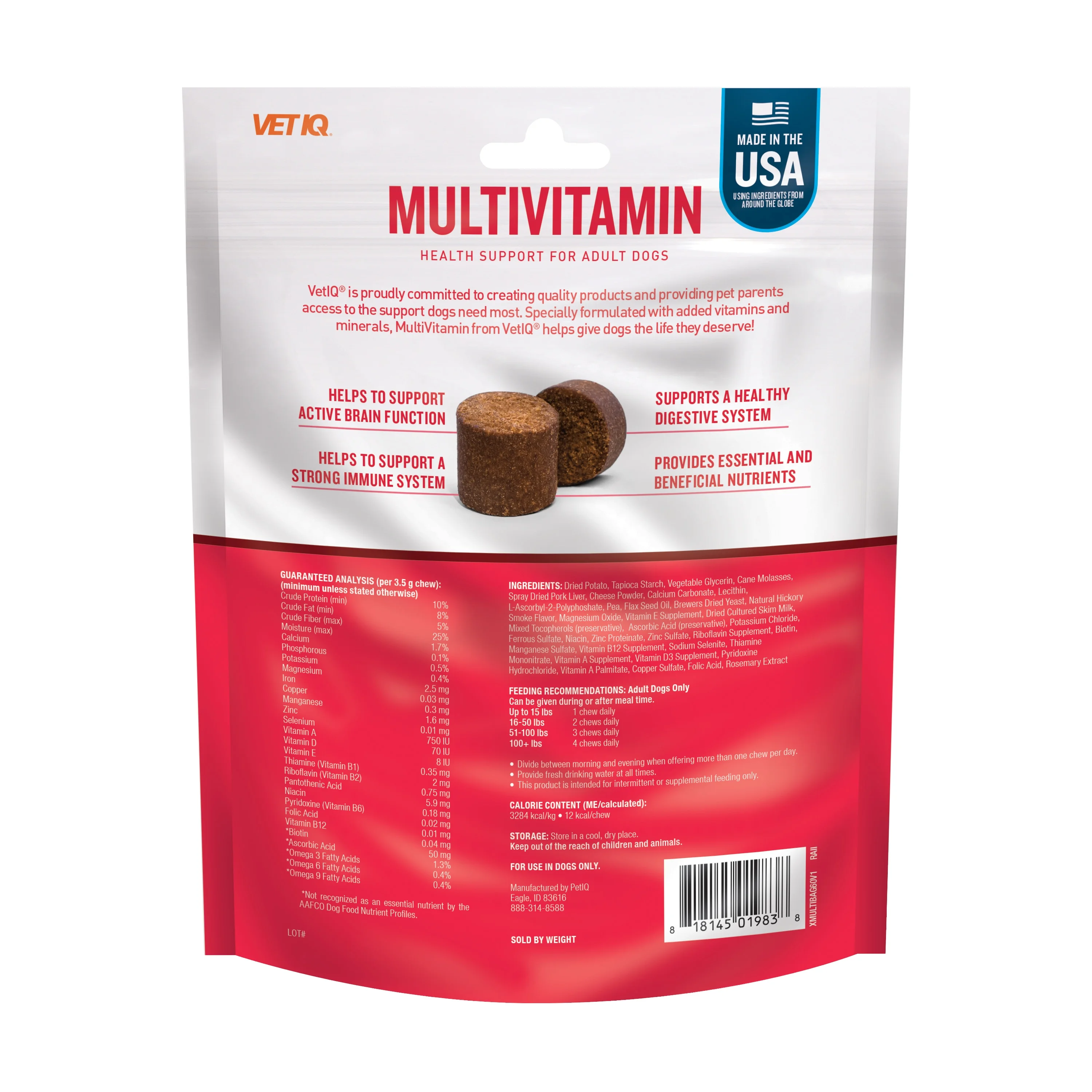 VetIQ Multi Vitamin Supplement for Dogs, Hickory Smoke Flavored Soft Chews, 7.4 oz, 60 Count