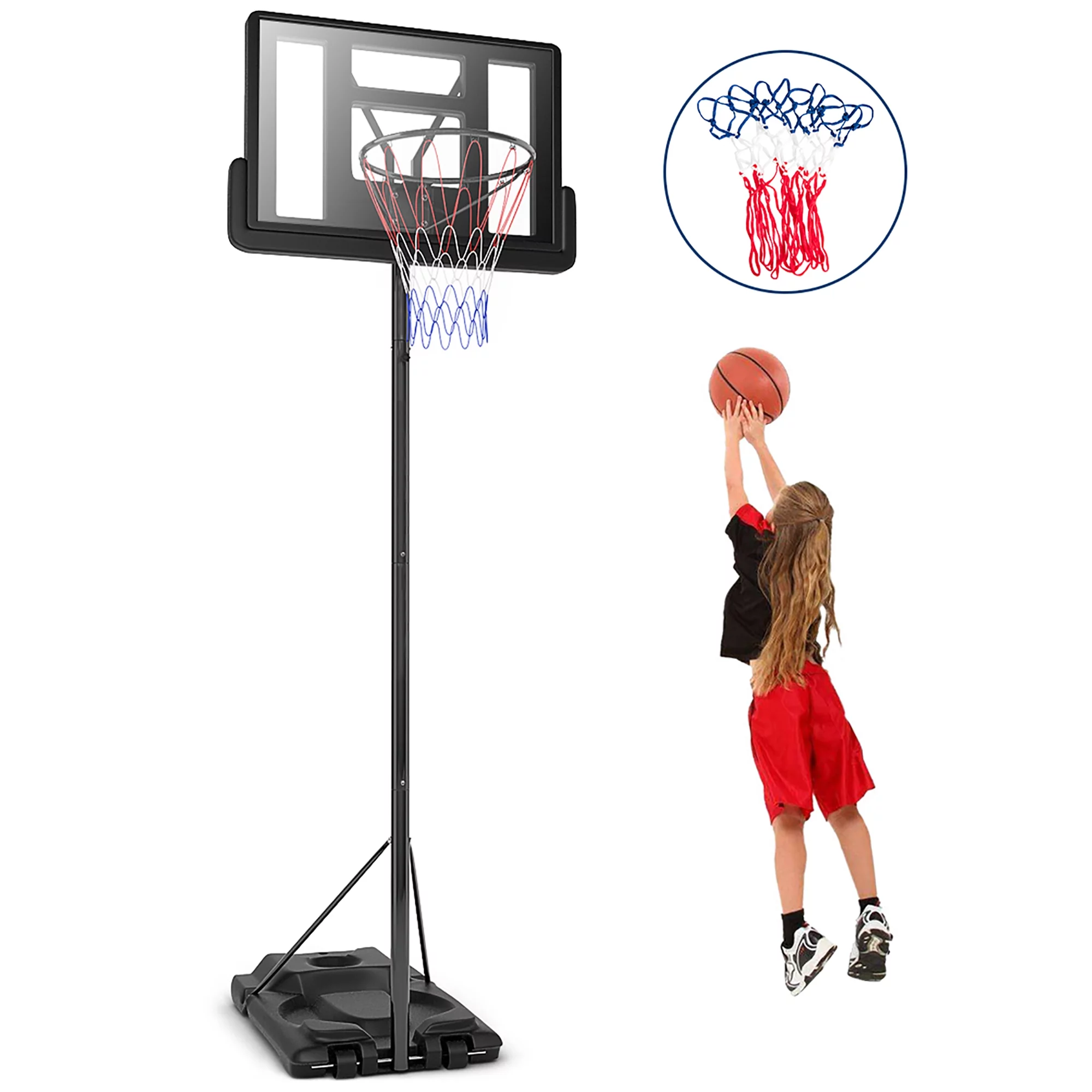 Height Adjustable Portable Basketball Hoop System Shatterproof Backboard Wheels 2 Nets