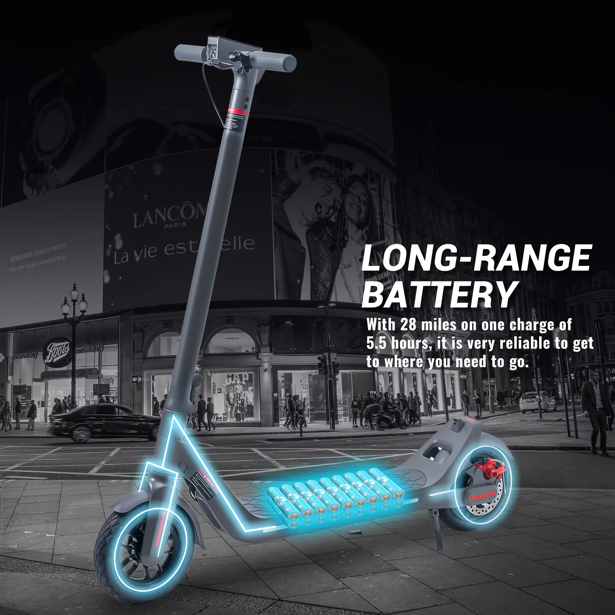 Electric Scooter for Adults and Kids Quick Folding IPX5 15.5 mph Max Speed 28 Miles Long-Range Battery with 350W Motor E-Scooter for Commuter (Gray)