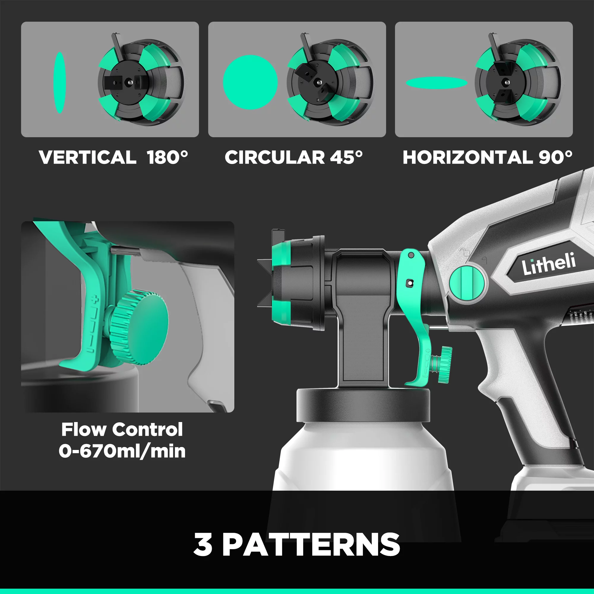 Litheli 20V Cordless Paint Sprayer Gun, HVLP Paint Sprayers Battery Powered Paint Gun with 4.0 Ah Battery & Charger