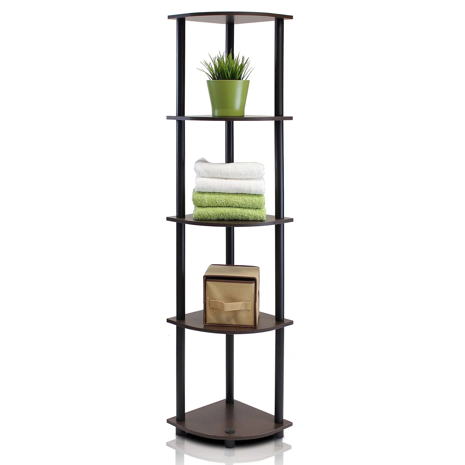 Furinno Turn-N-Tube 5 Tier Corner Display Rack Multipurpose Shelving Unit, Espresso & Black – 57.7 x 11.6 x 11.6 in.