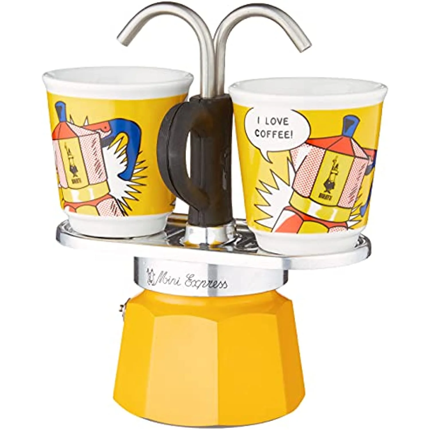 Bialetti – Mini Express Lichtenstein: Moka Set includes Coffee Maker 2-Cup (2.8 Oz), Yellow, Aluminium