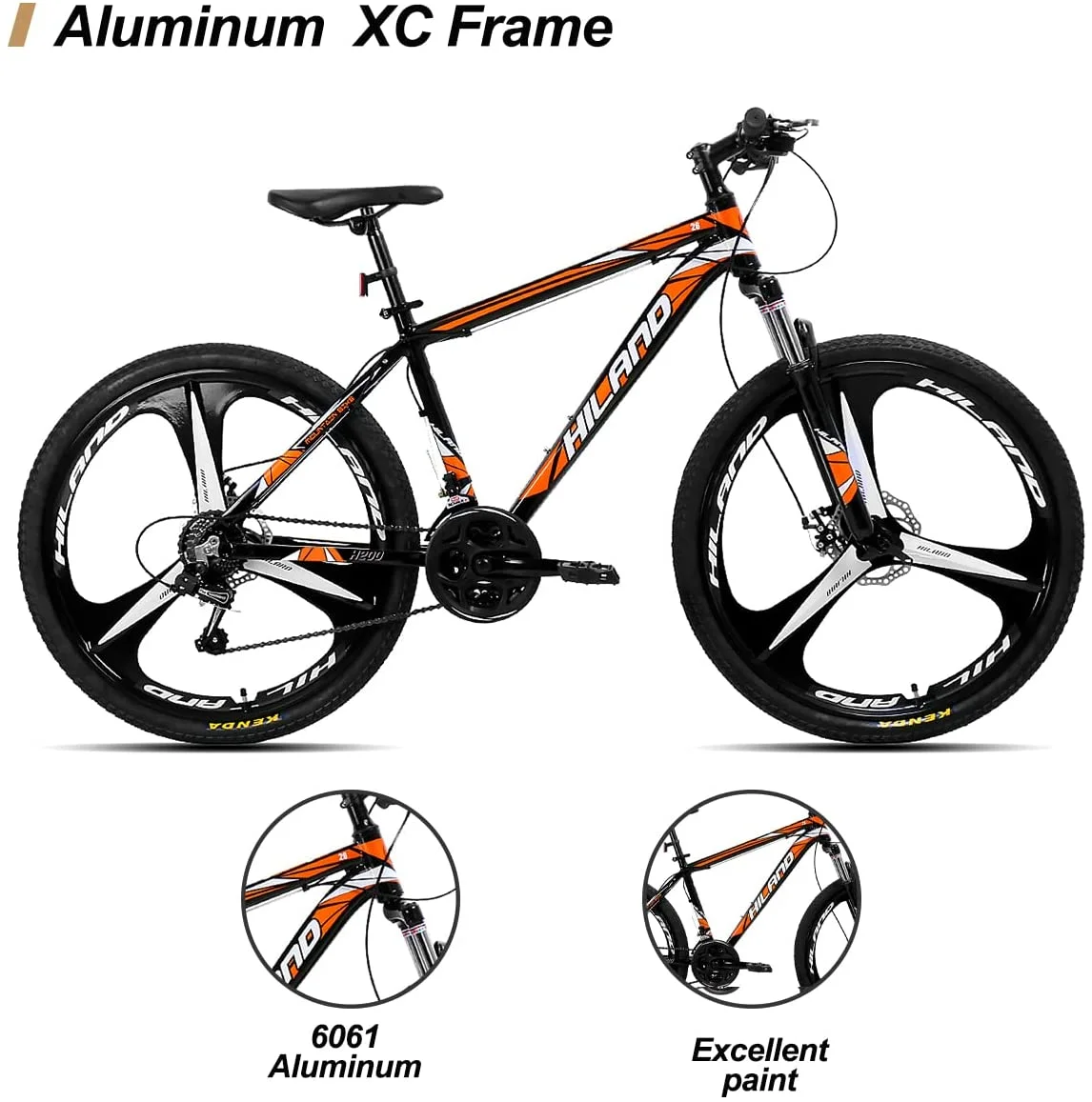 Hiland Mountain Bike, 6-Spokes,Shimano 21 Speeds Drivetrain,Aluminum Frame 26 inch Wheels, Men’s MTB Bicycle, Black