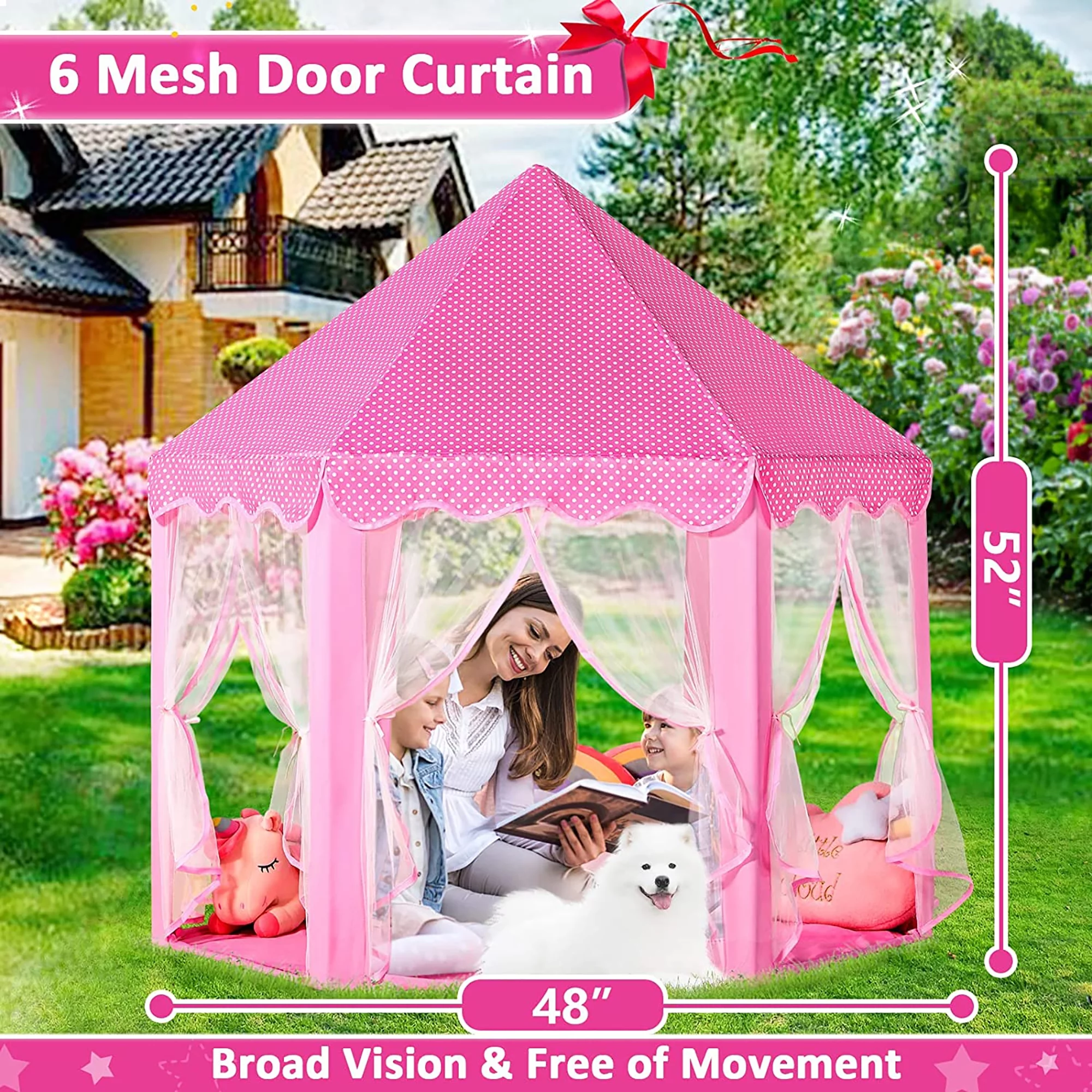 Princess Kids Tent for Girls Large Fairy Playhouse with Star Lights Indoor Outdoor Toys