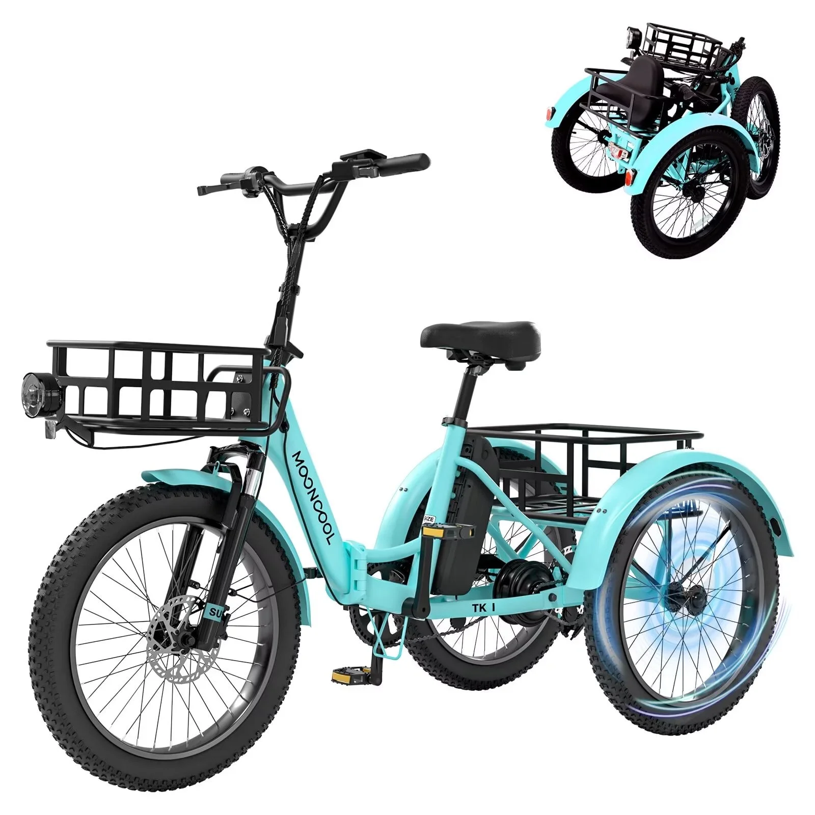 LILYPELLE Electric Folding Tricycle for Adults & Seniors,with 500W Motor & 48v 14.5Ah Detachable lithium battery, 20*3in Fat Tires,Big basket