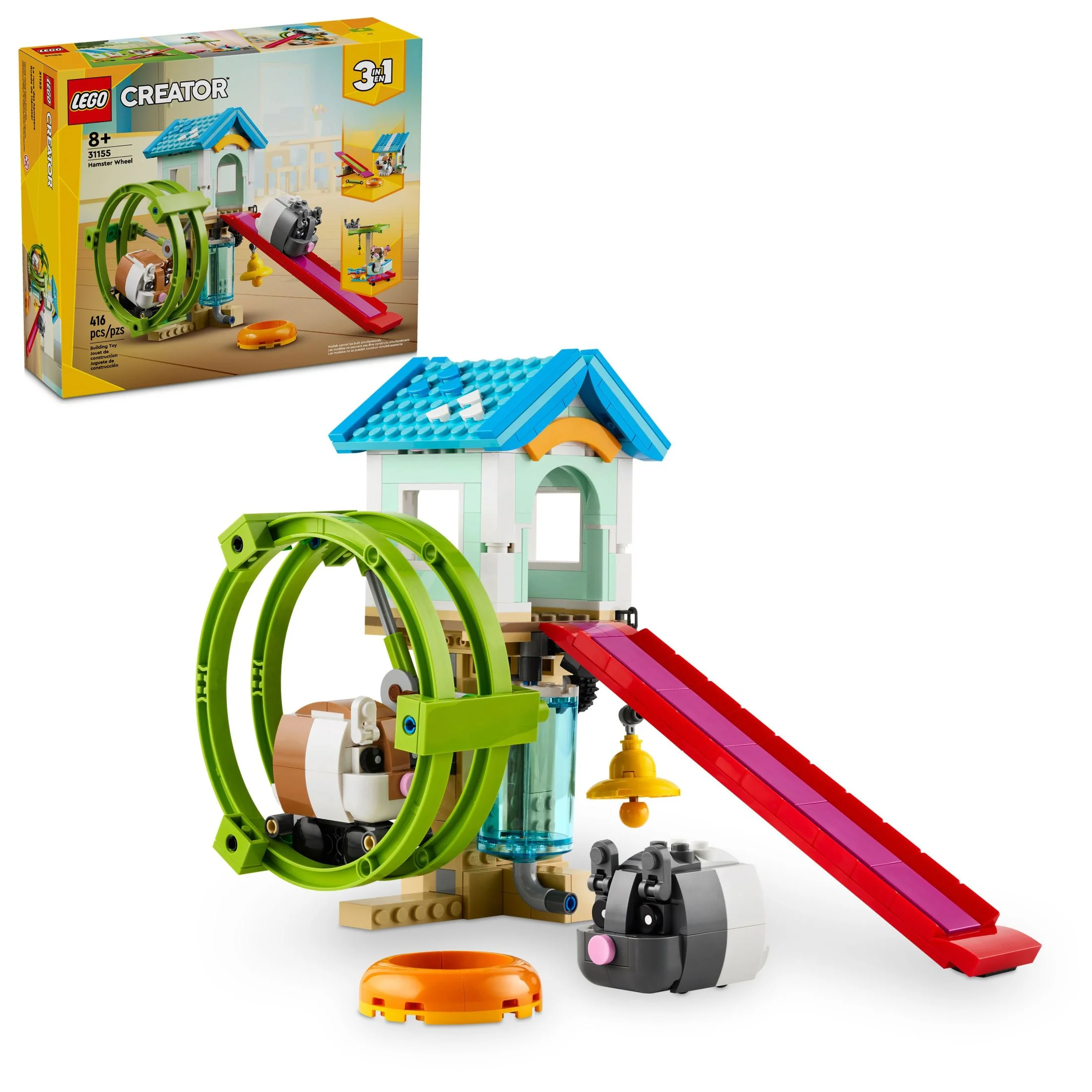 LEGO Creator 3 in 1 Hamster Wheel Toy, Transform to Cat Play Area to Doghouse to Hamster House, Animal Set for Kids, Gift Idea for Boys and Girls Aged 8+ Years Old, Creative Play, 31155