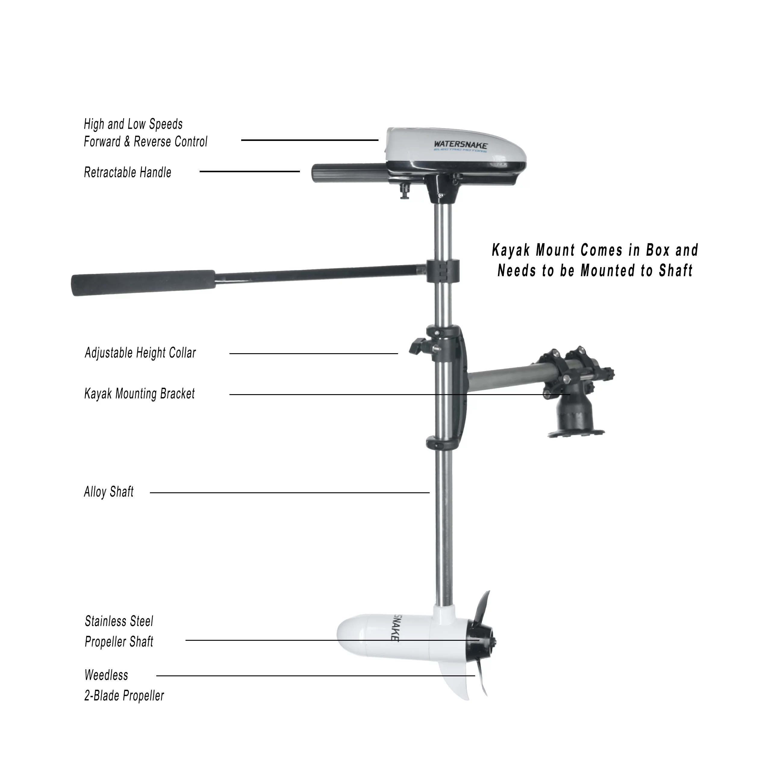 Watersnake ASP T18 Trolling Motor with Kayak Bracket – 18-Pound Thrust