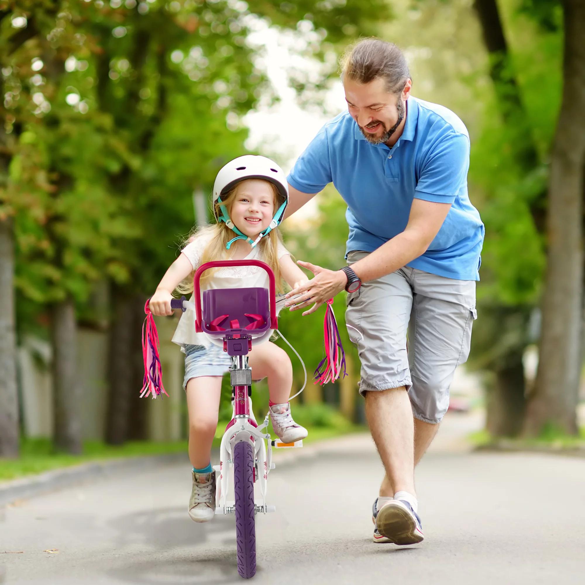 Costway 16” Kids Bike with Doll Seat Girls Bicycle with Training Wheels for 4-7 Years Old Girl