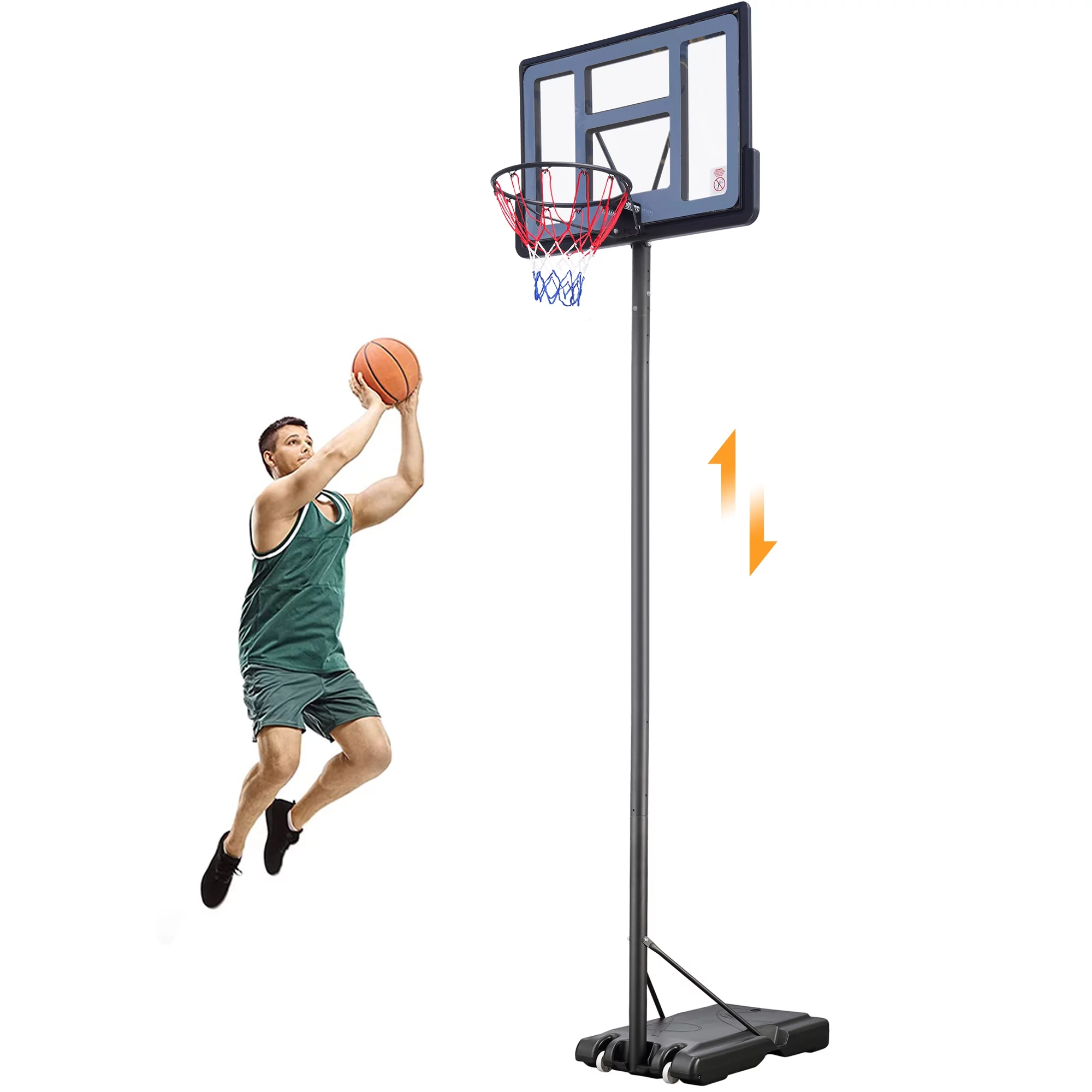 Basketball Hoop for Kids, Indoor Outdoor Basketball Court, 5.6ft-7ft Height Adjustable Basketball Goal with Removable Wheels, TE3089