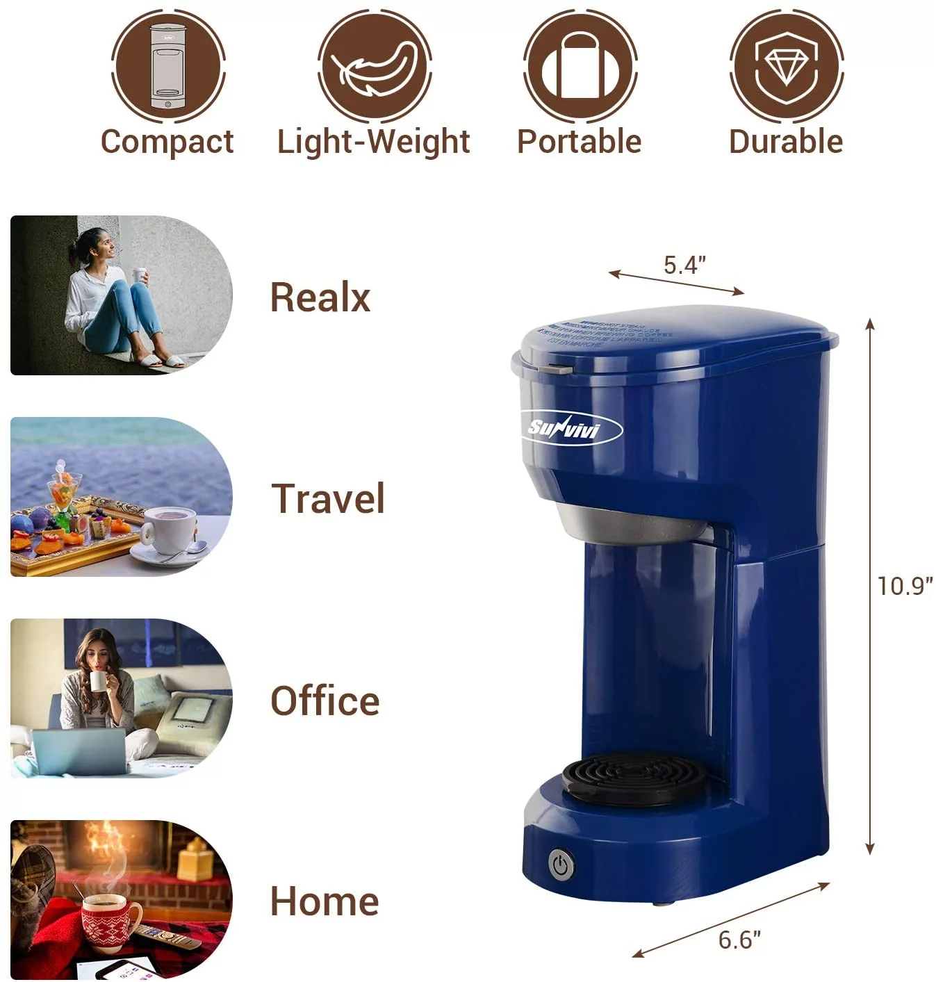 Superjoe Single Serve Coffee Maker for Capsule Pod and Ground Coffee,Coffee Machine with 30 oz Removable Reservoir 1000 W Fast Black Coffee Brewer