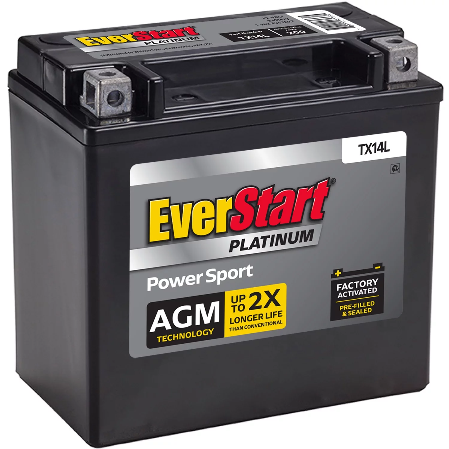 EverStart Premium BOXED AGM Power Sport Battery, Group Size TX14L 12 Volt, 200 CCA