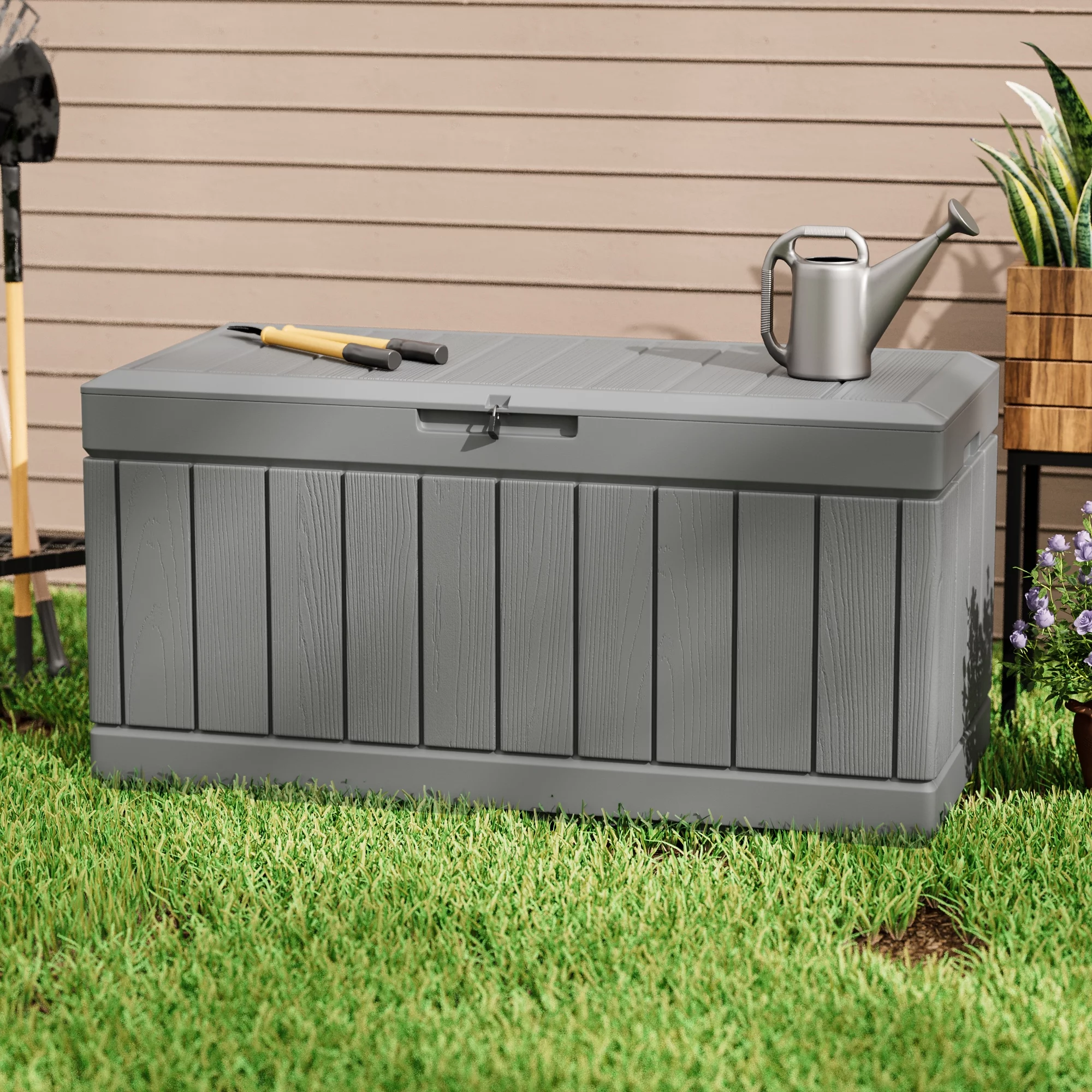 Homall 82 Gallon Outdoor Storage in Resin Deck Box 45.66in Width Lockable Deck Box, Black