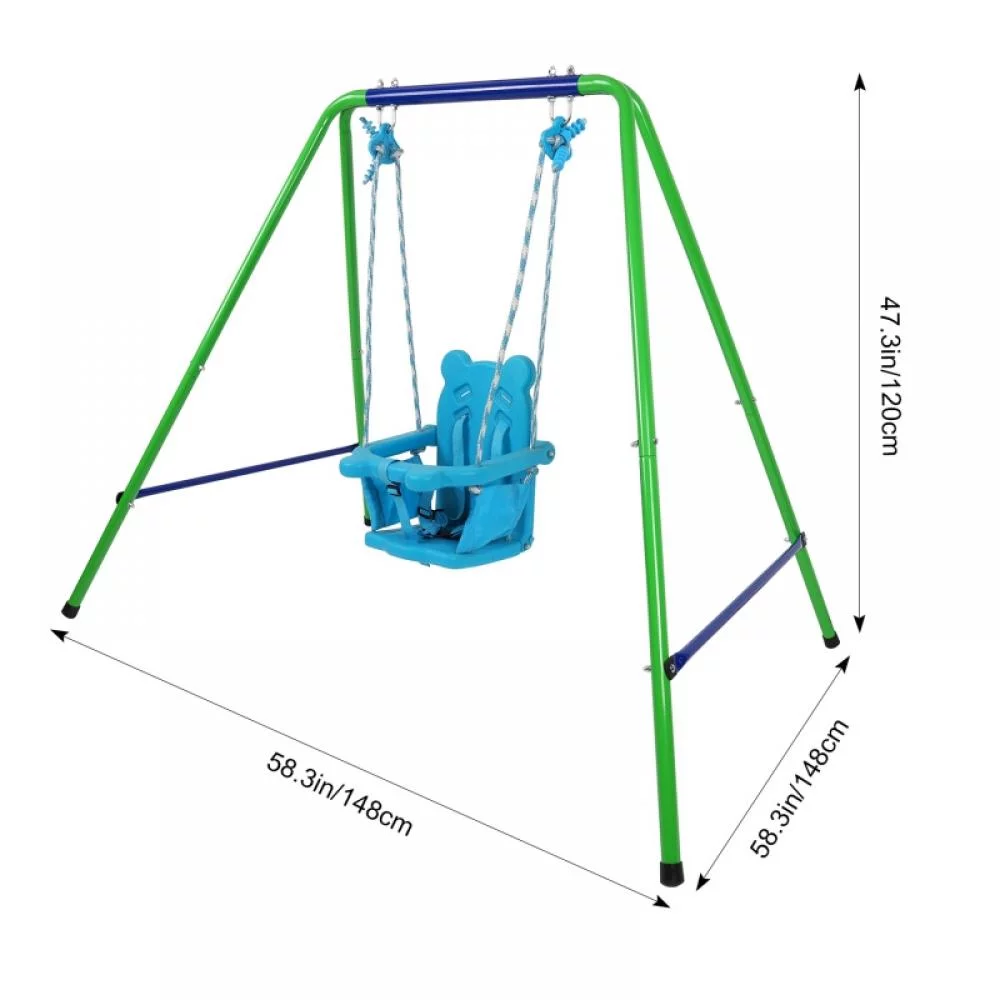 Recreation Folding Metal Swing Play Set Toys Outdoor Backyard Playset Kids Swing Set with Safety Harness for 9-36 Months Children