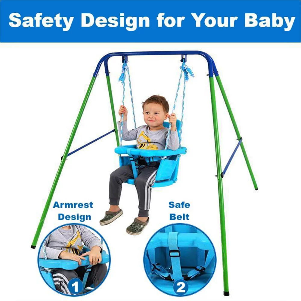 Baby Kids Swing Set, Safety Belt, Metal Baby Swing Set with Stand, Outdoor/Indoor Infant Swing for Toddlers Age 3-36 Months