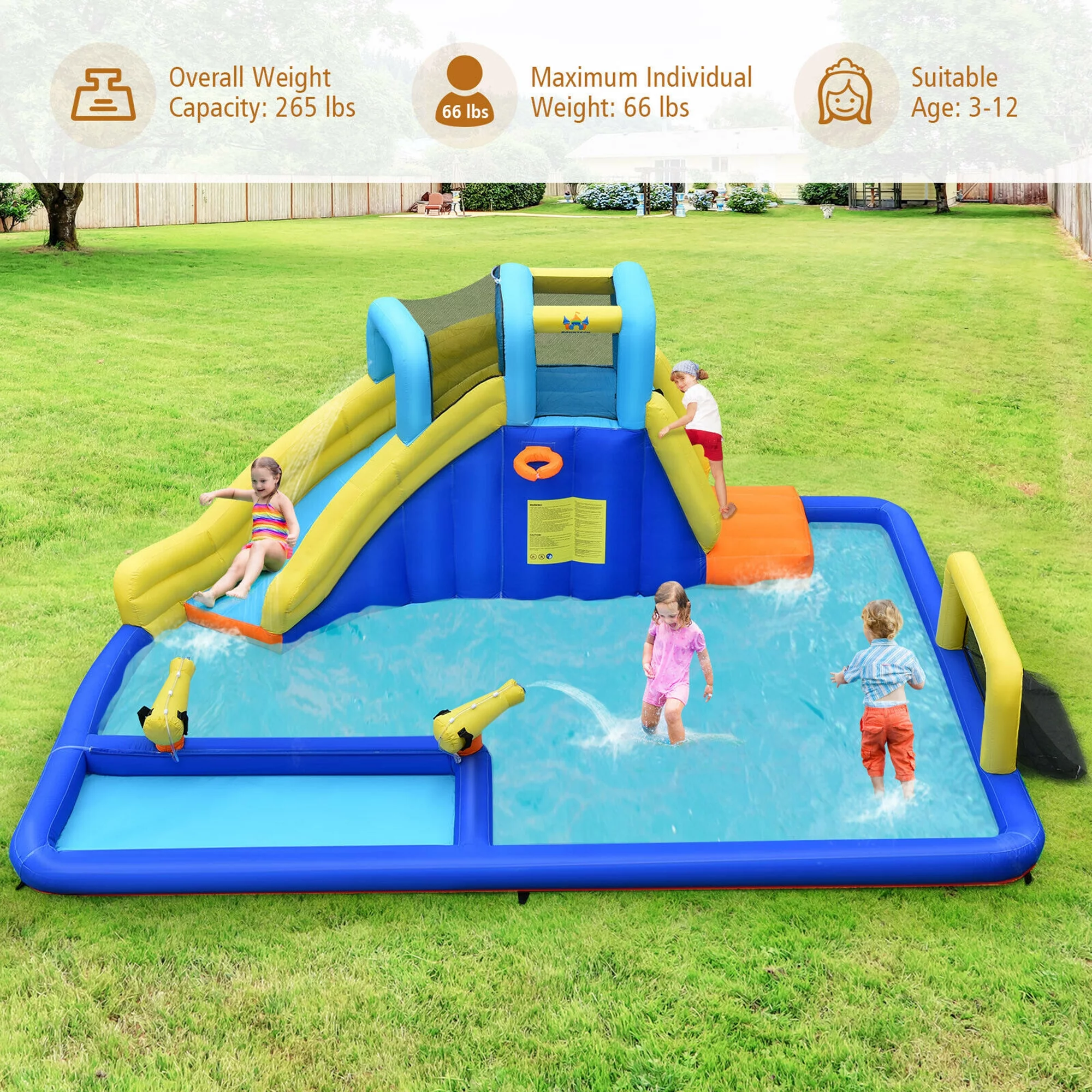 Gymax Inflatable Climbing Wall Water Slide Bounce House without Blower