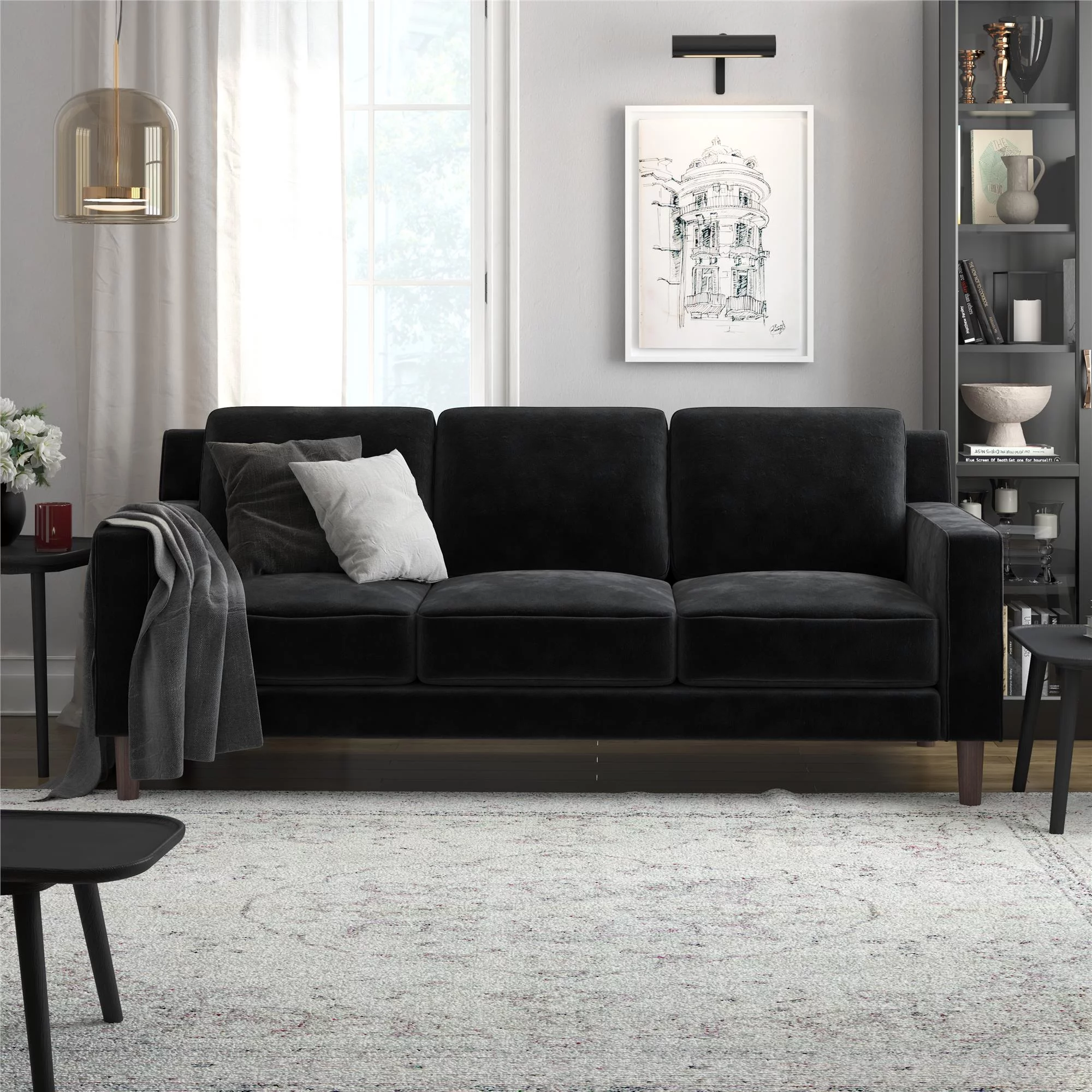 DHP Bryanna 3 Seater Sofa, Gray Velvet