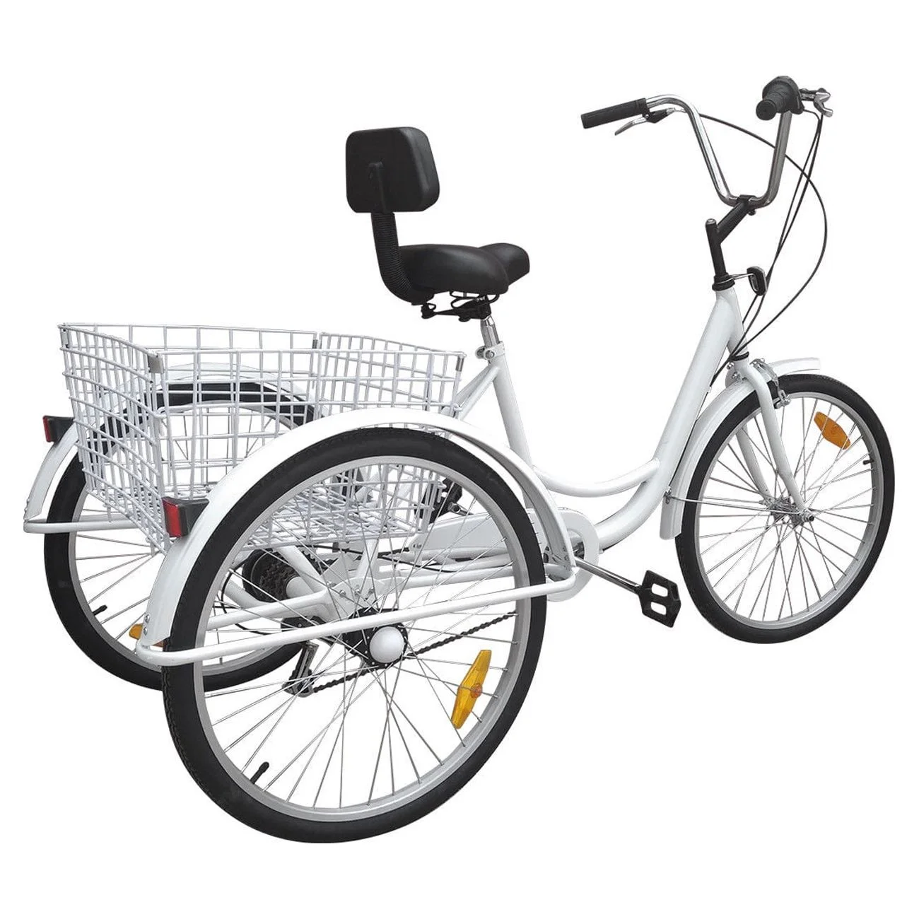 Motor Genic Unisex 7-Speed 24″ Adult 3-Wheel Tricycle Cruise Bike With Basket Women Trike Bycicle White