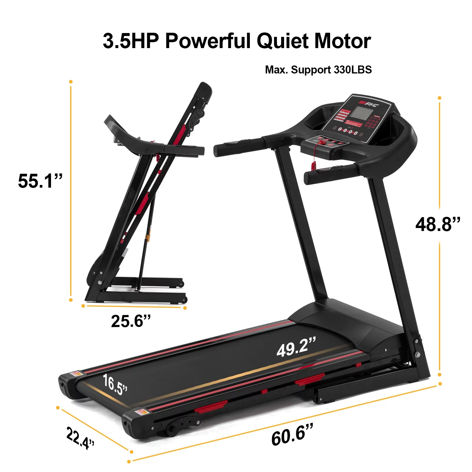 UWR-Nite Folding Treadmill for Home – 3.5 HP Compact Electric Running Machine Fitness Walking Exercise Portable Treadmills for Space Saver Apartment Gym Office, 330 LB Capacity