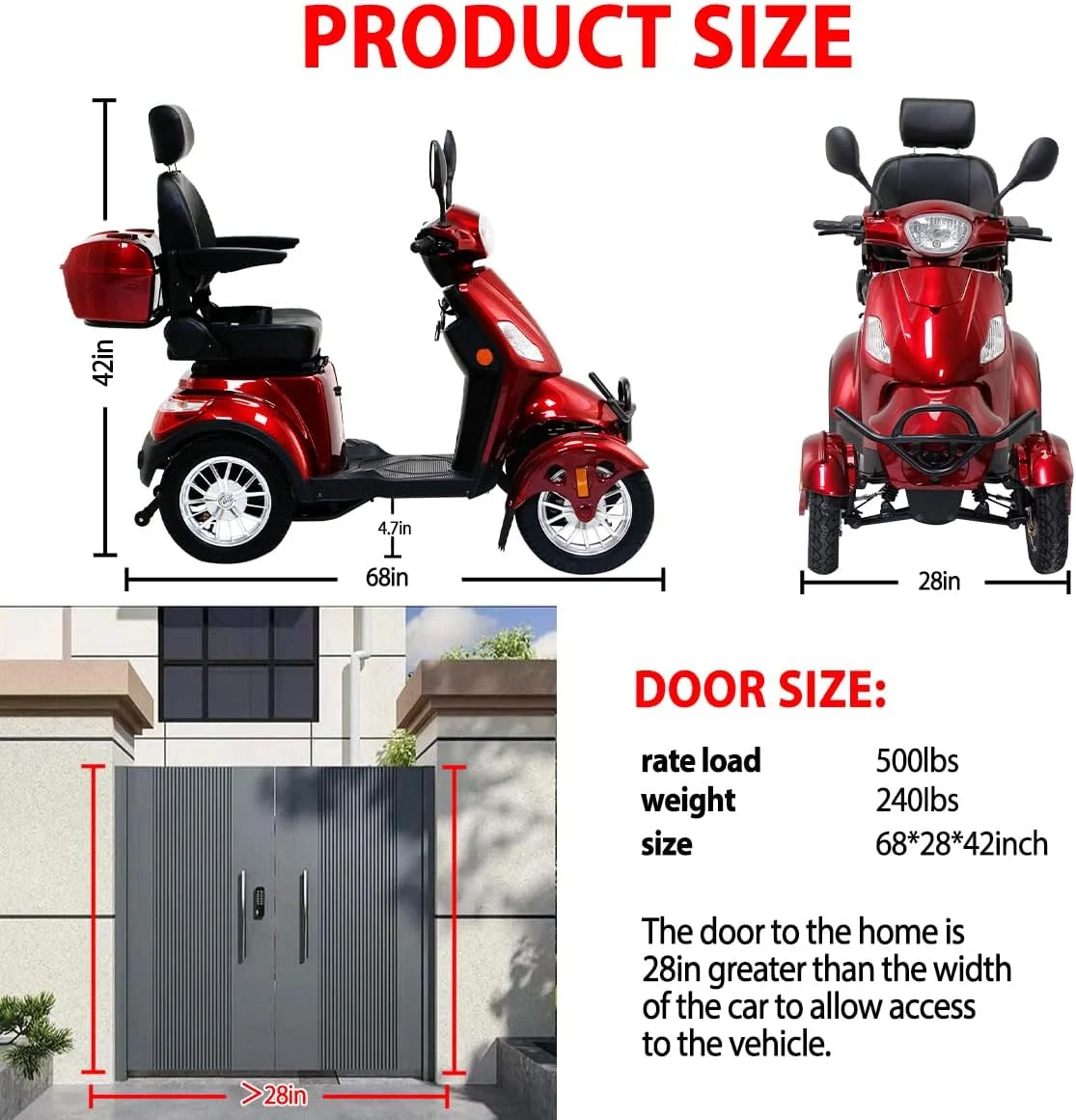 4-Wheel Electric Mobility Scooter for Adults Seniors and Eldely,Adult Electric Powered Wheelchair Device,Father’s Day Gift