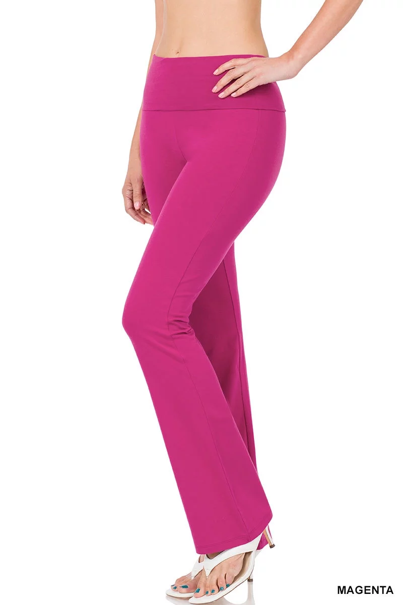 TheLovely Womens & Plus Stretch Cotton Fold-Over High Waist Bootcut Workout Flared Yoga Pants