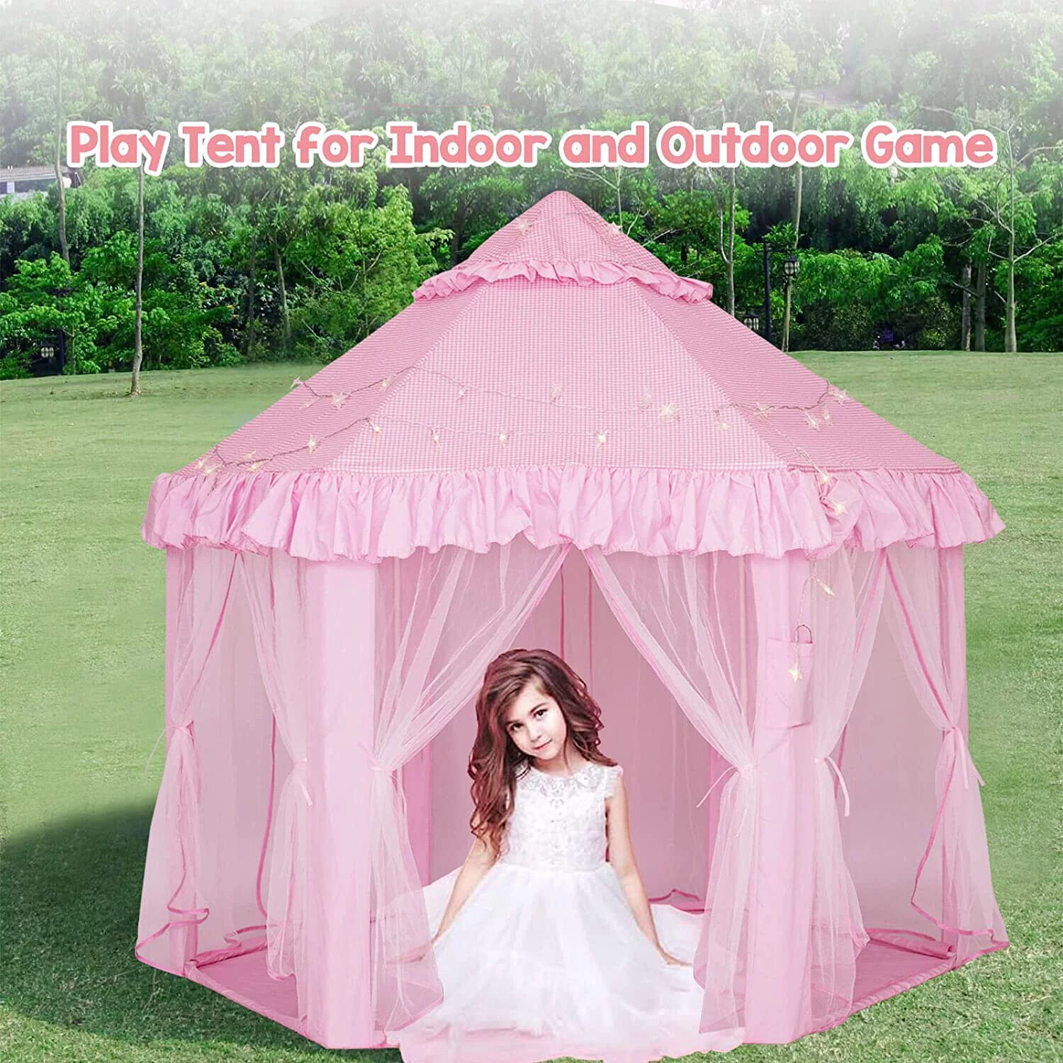 SHANNA Princess Castle Playhouse Tent for Girls with LED Star Lights  Indoor & Outdoor Large Kids Play Tent for Imaginative Games