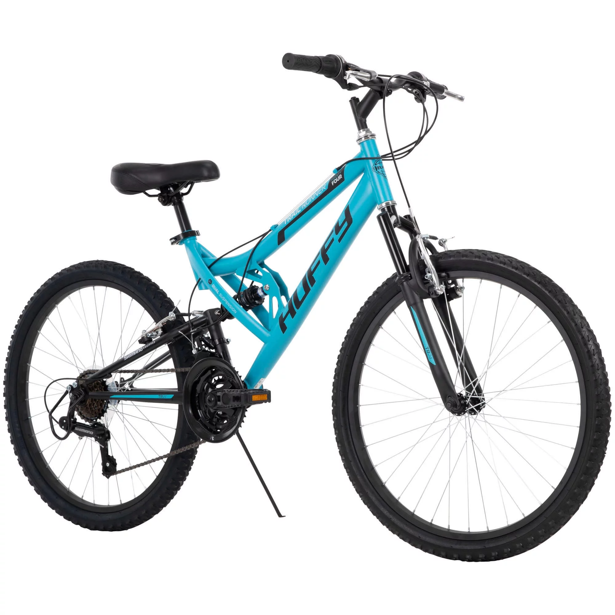 Huffy 24″ Trail Runner Girls Full Suspension Mountain Bikes, Ages 12+ Years, Teal Blue