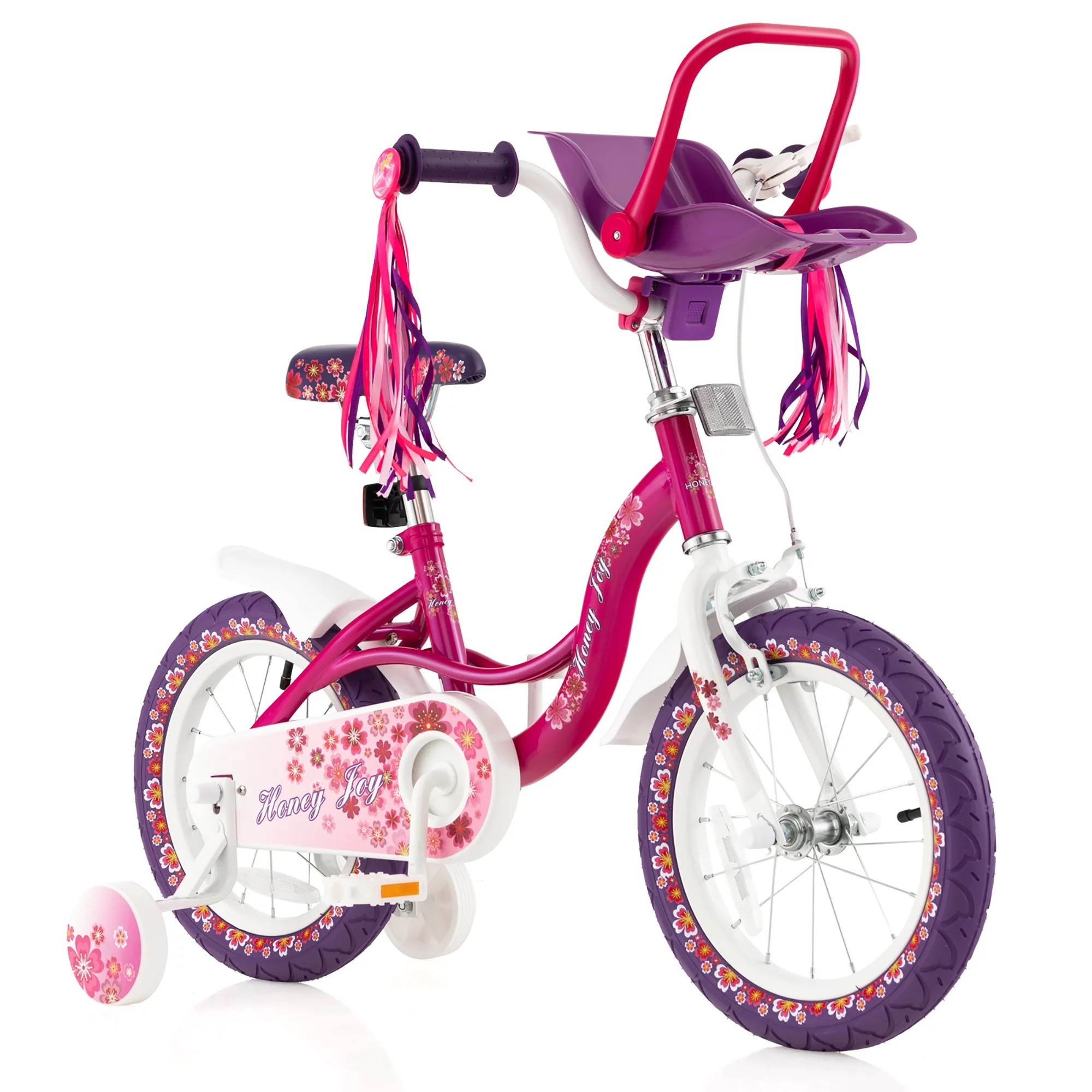 Costway 14” Kids Bike with Doll Seat Girls Bicycle with Training Wheels for 3-5 Years Old Girl